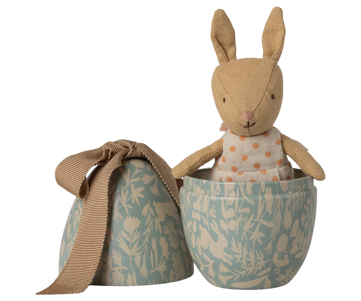 Easter Egg With Micro Rabbit, Small - Dusty Blue