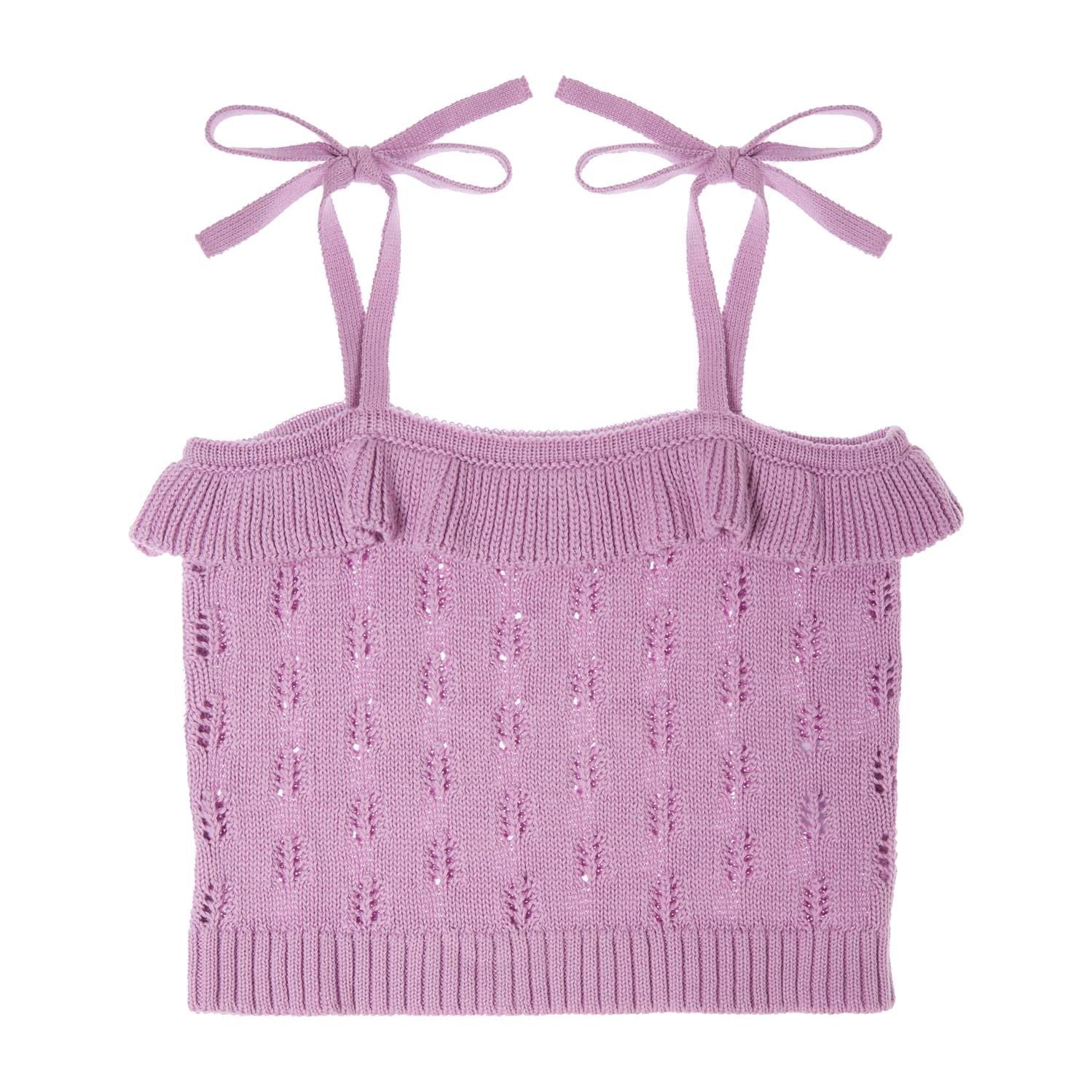 Openwork Knit Top with Flowers - Lilac