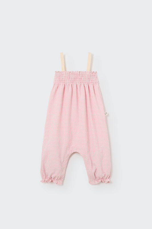 Recycled Gingham Baby Overalls - Crystal Pink