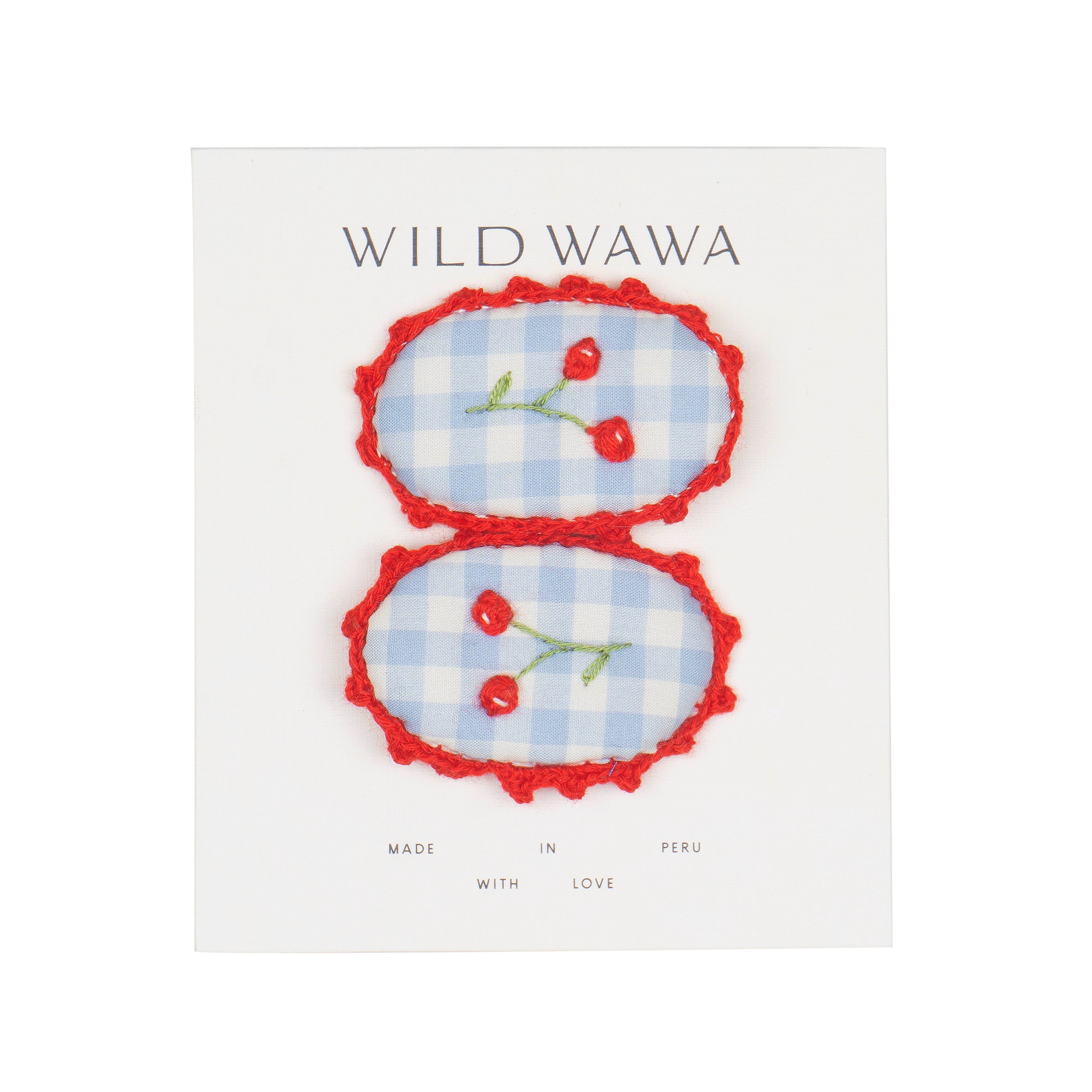 Crochet Clip Set - Blue Gingham/Cherry