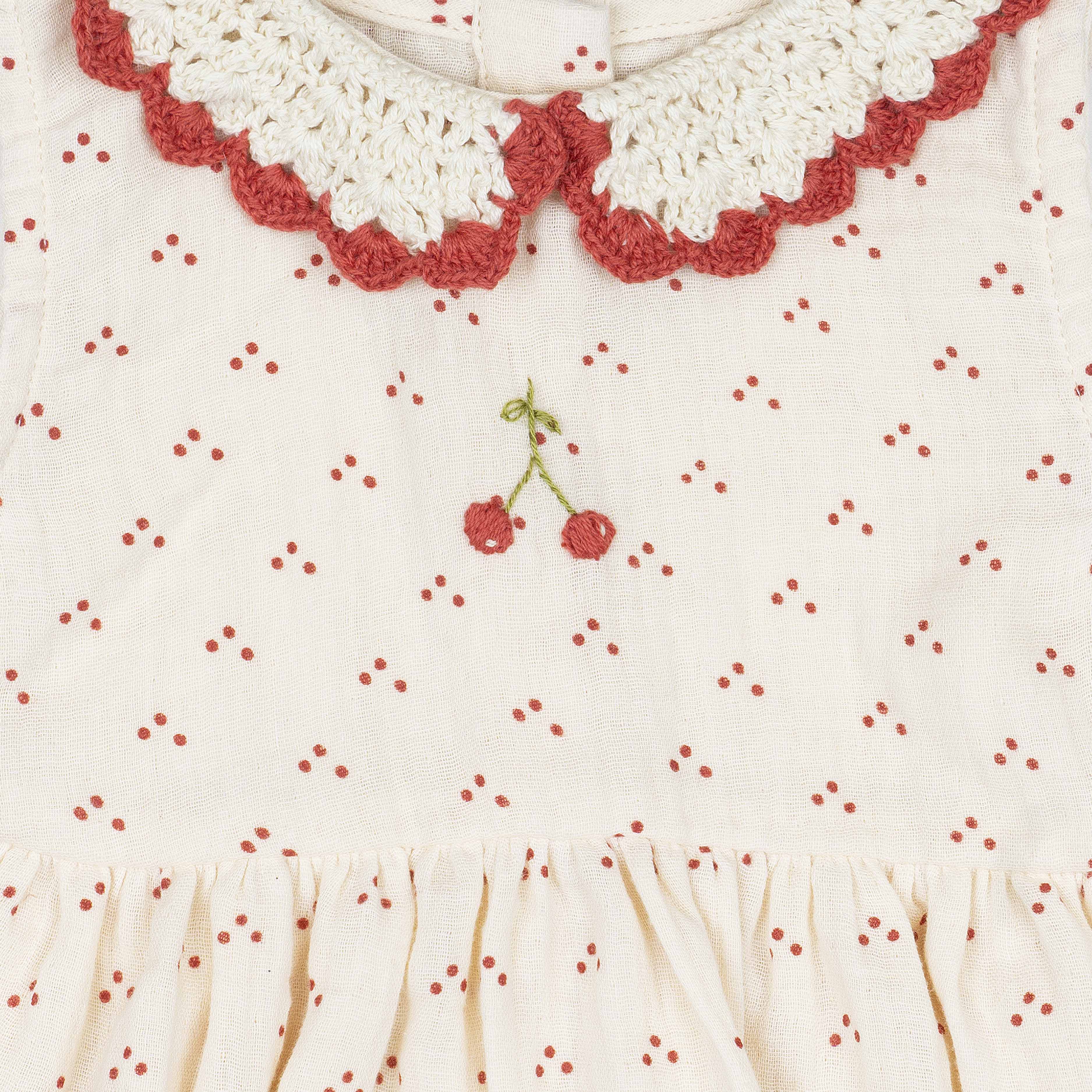 Crochet Collar Dress - Red Dot/Cherry