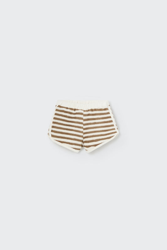 Organic Striped Toweling Baby Shorts - Coffee