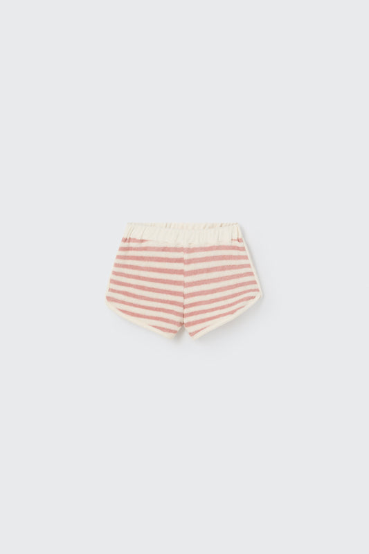 Organic Striped Toweling Baby Shorts - Rose