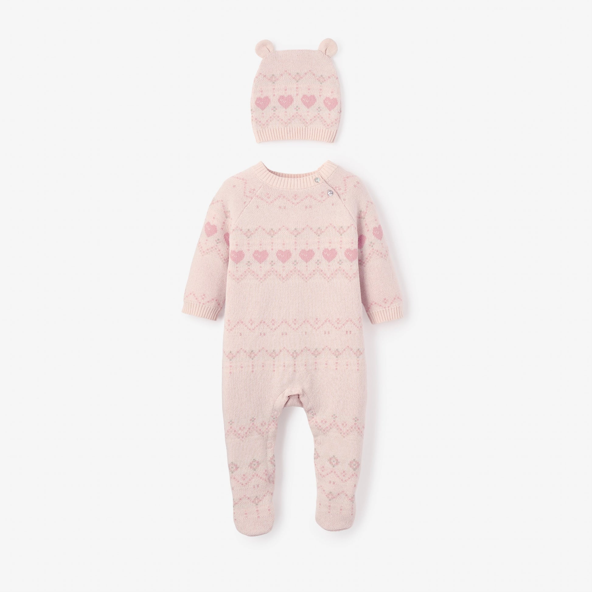 Heart Fairisle 2 Pc Jumpsuit + Hat Set