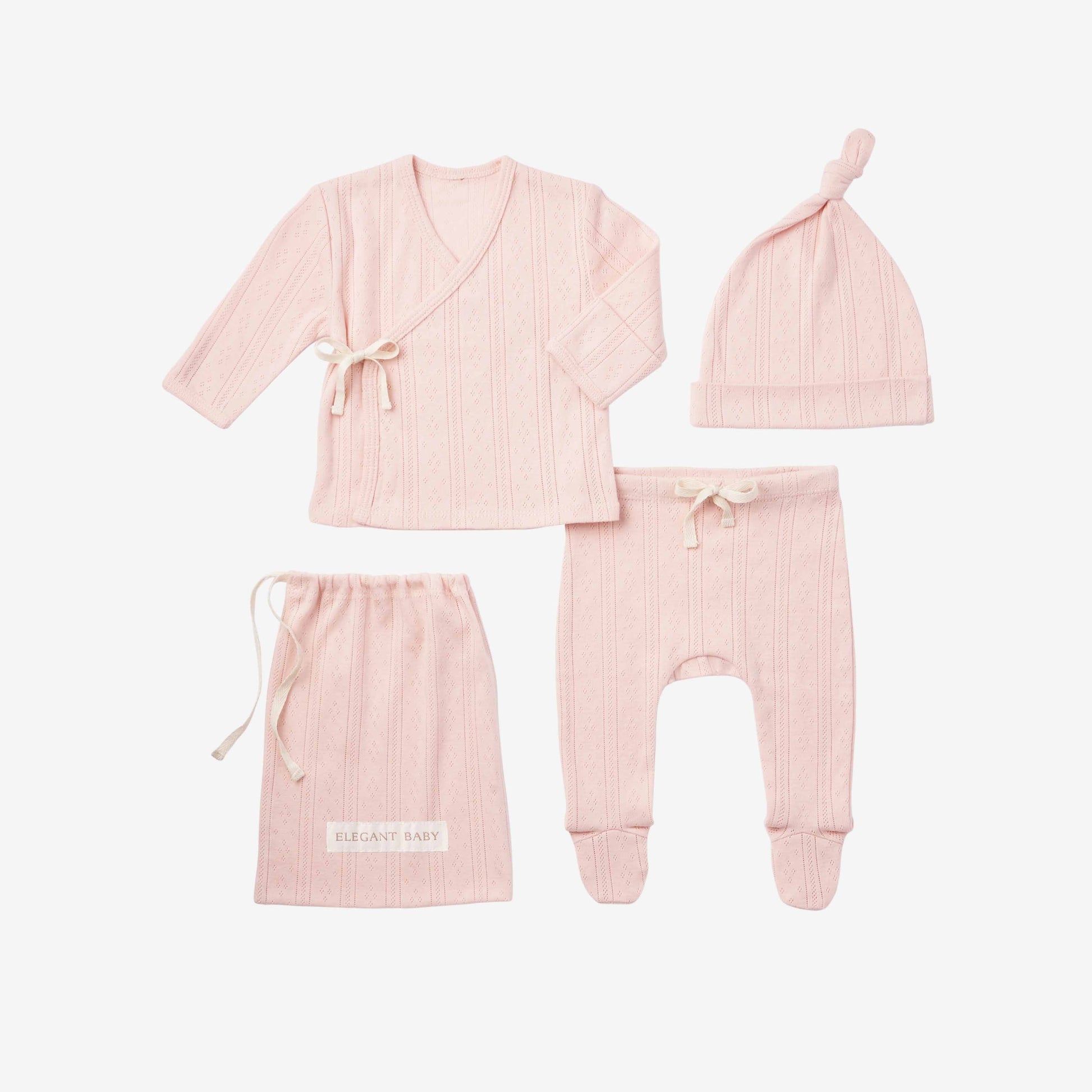 Pink Organic Pointelle Layette Bag Set