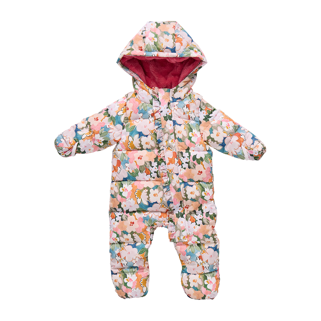 Baby Girls Ruffle Snowsuit - Watercolor Floral