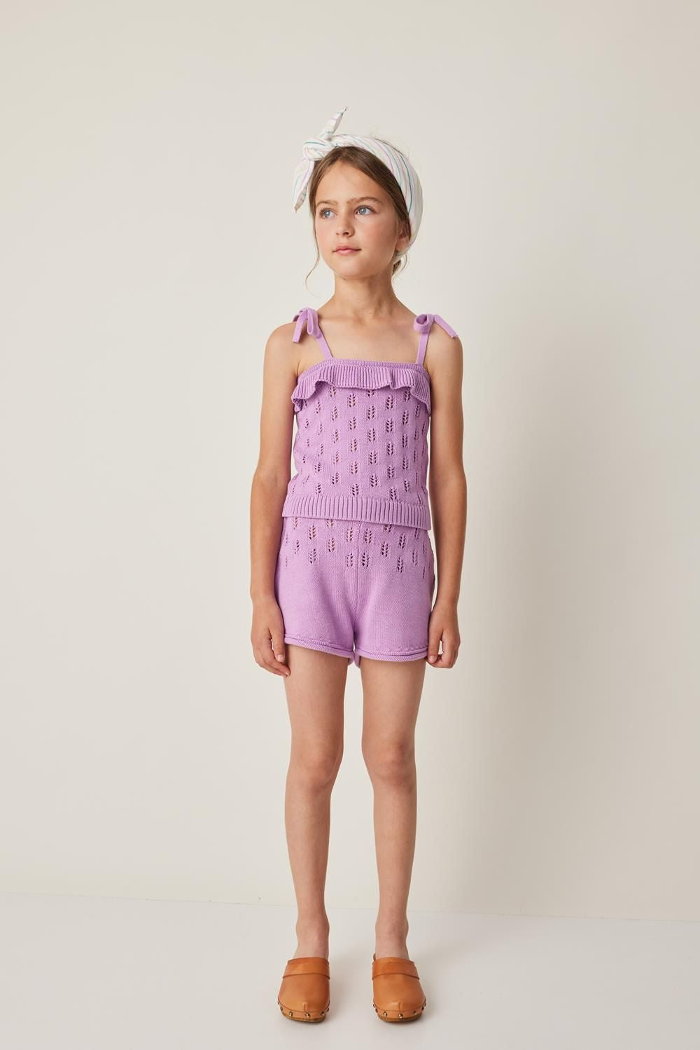 Openwork Knit Top with Flowers - Lilac
