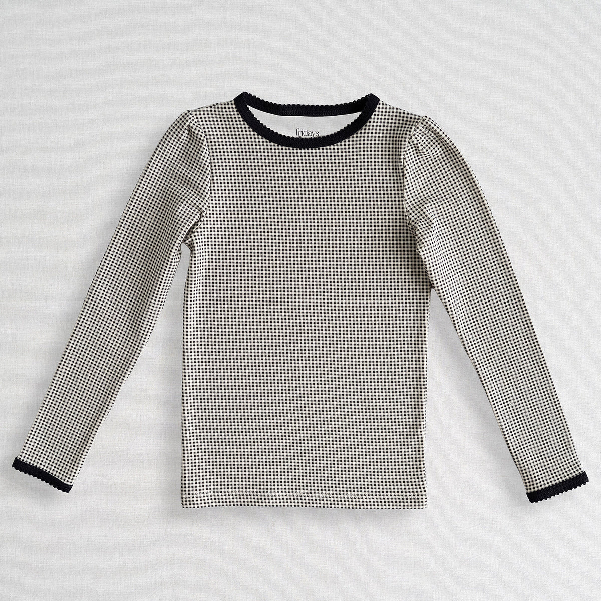 Long Sleeve Beaufort Tee | Black and White Gingham