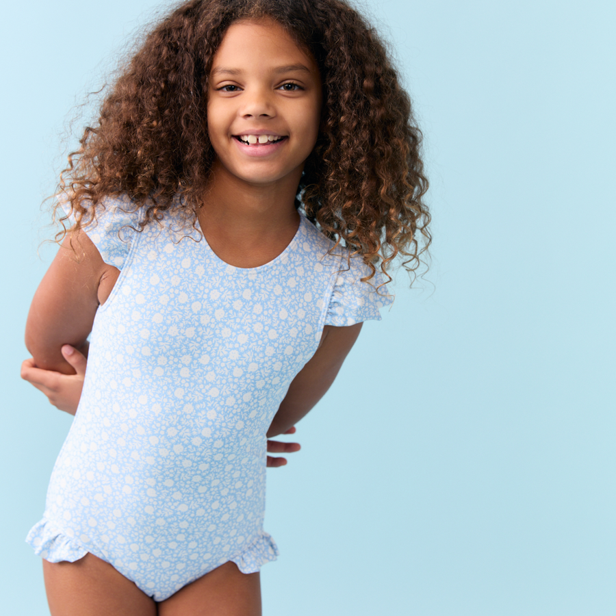 Girls Alpine Fiore Ruffle Cup Sleeve Rashguard One Piece