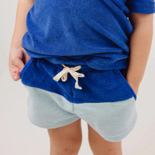Boys Cobalt Blue Crystal Colorblock French Terry Short