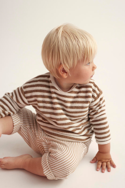 Striped Gauze Baby Pants - Coffee
