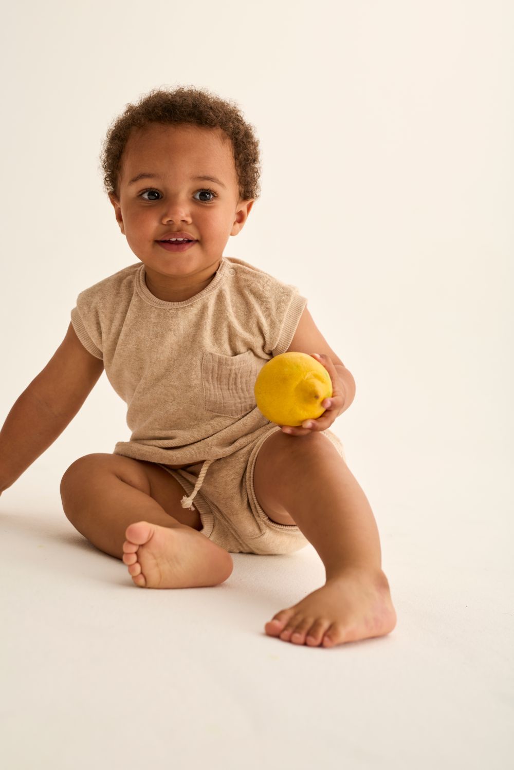 Gage Soft Terry Cloth Baby T-Shirt - Beige Melange