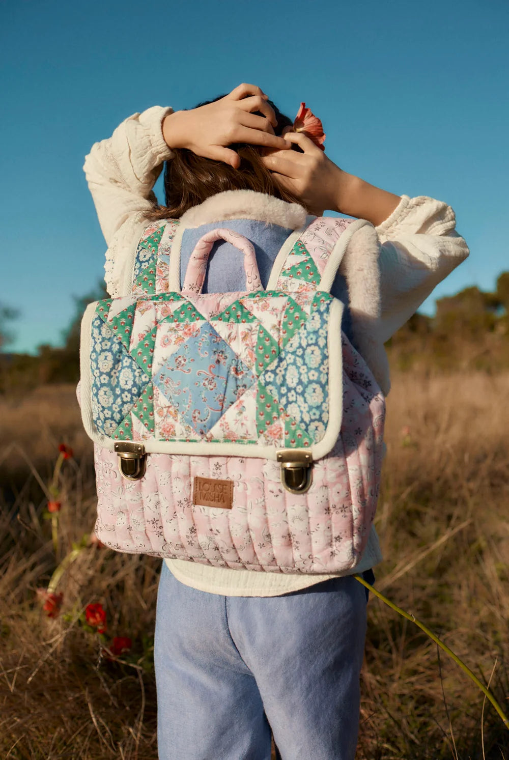 Tiya School Bag - Navy Snowfall Flowers Patchwork