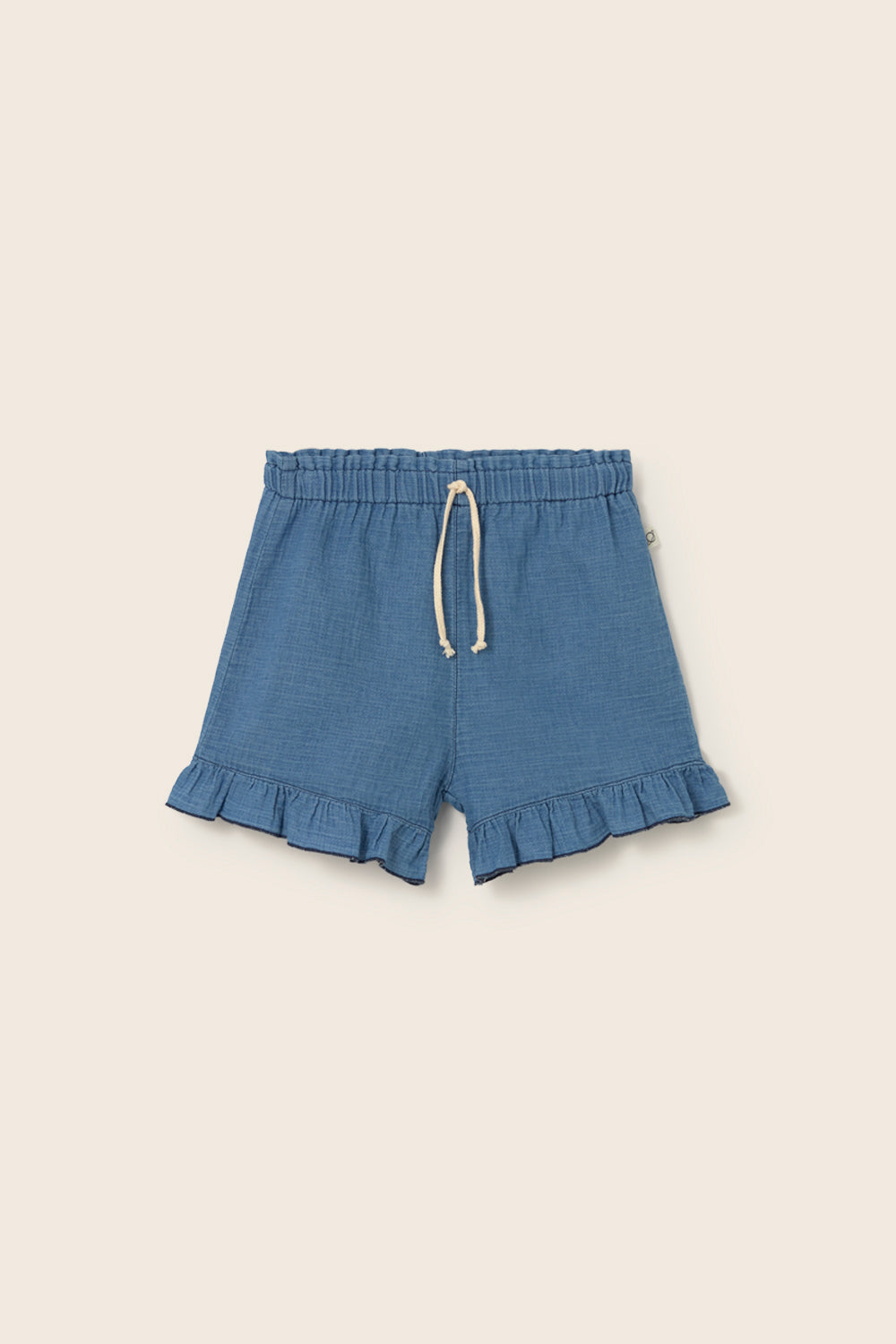 Isla Denim Gauze Cotton Ruffle Shorts - Blue