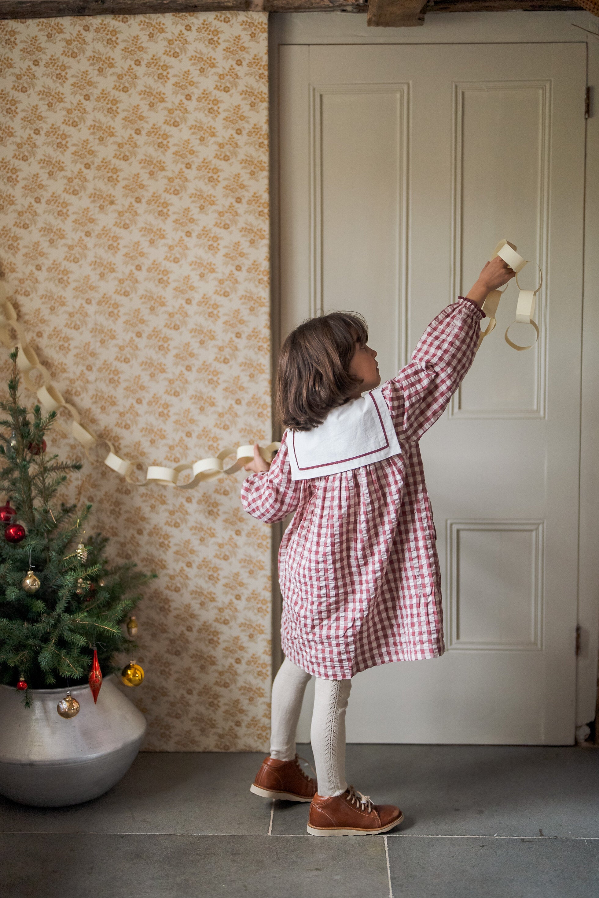 Smocked Sabrina Dress - Seersucker Gingham in Apple Butter