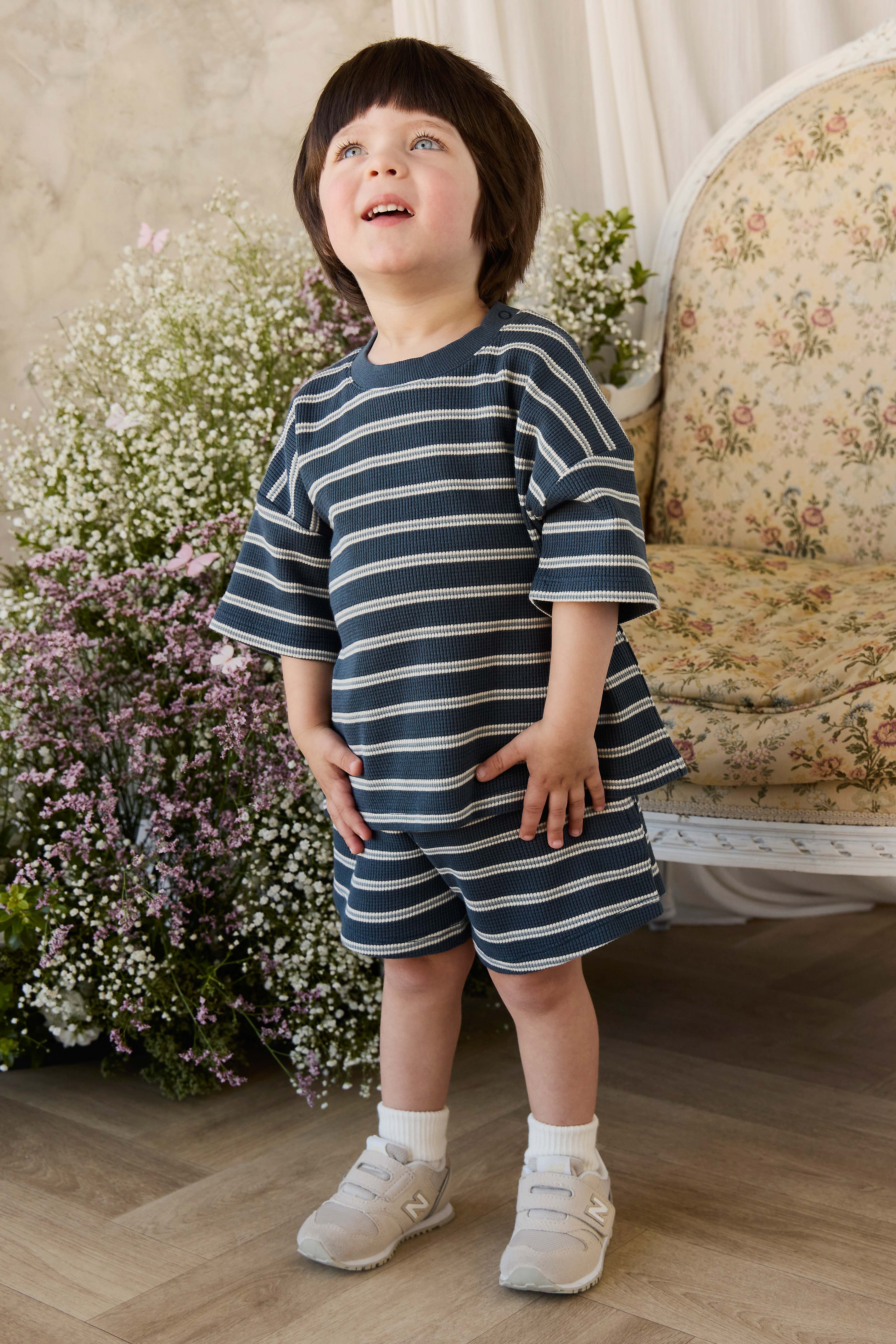 Organic Cotton Waffle Leith Tee - Dreamer Stripe Captain