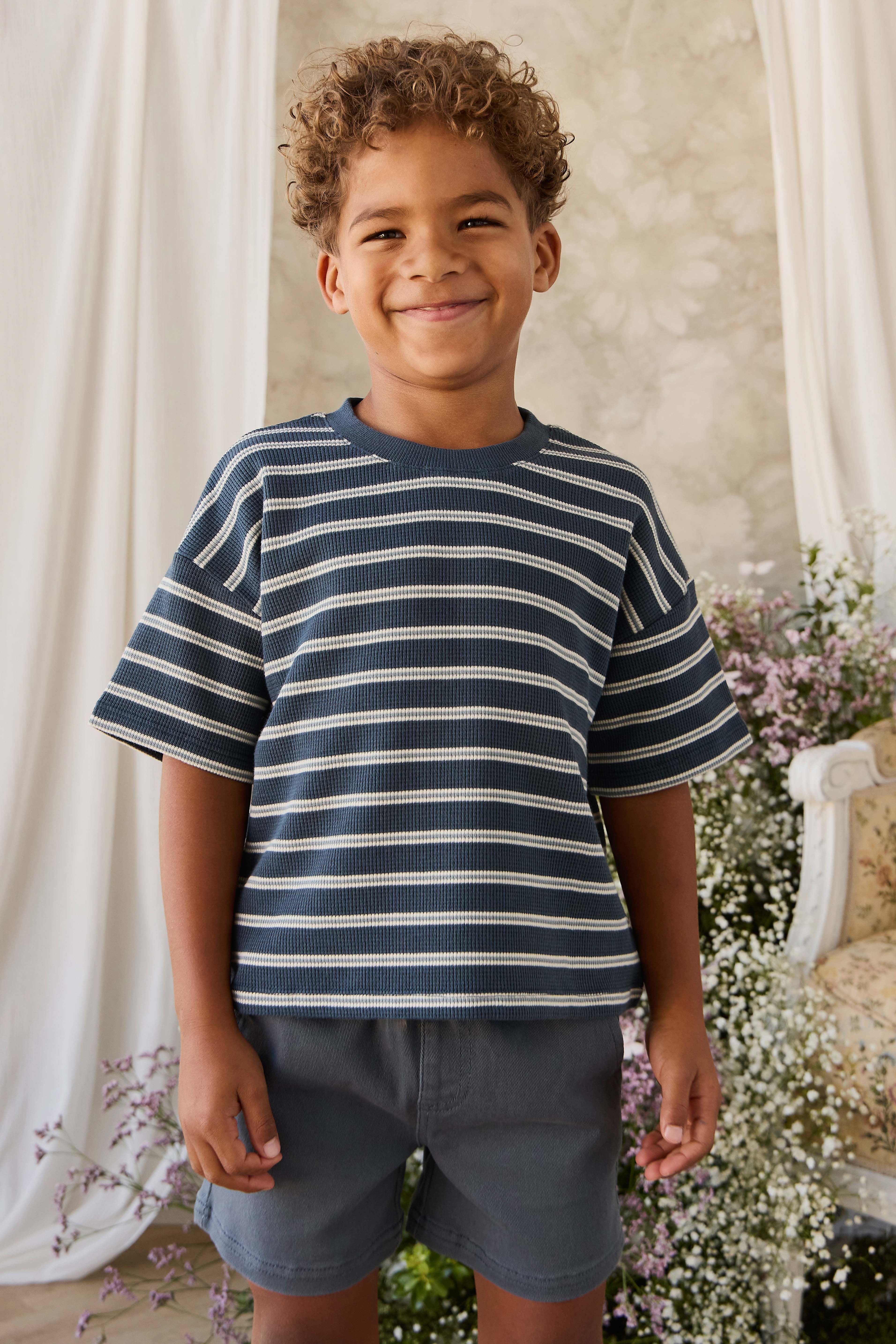 Organic Cotton Waffle Leith Tee - Dreamer Stripe Captain