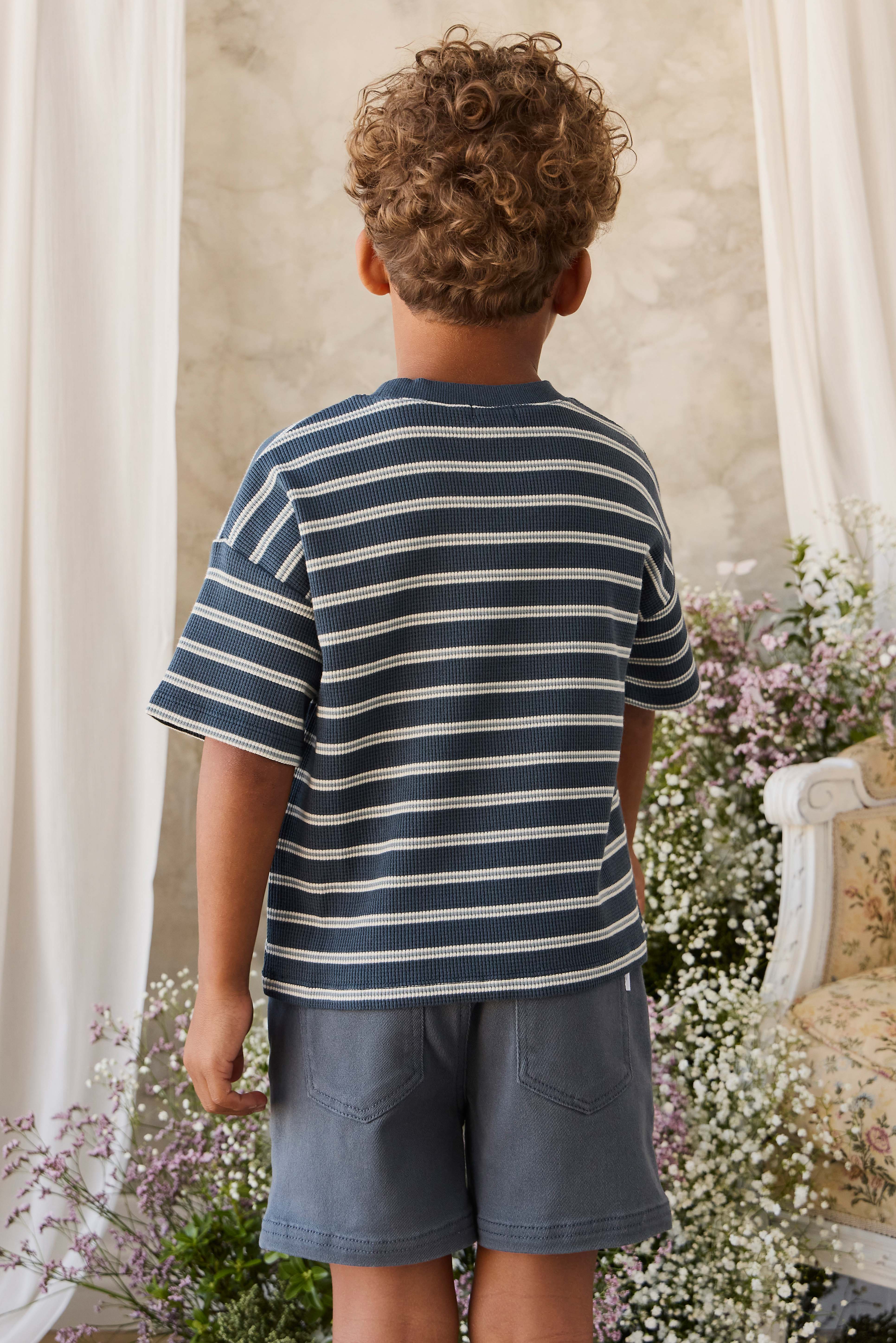 Organic Cotton Waffle Leith Tee - Dreamer Stripe Captain