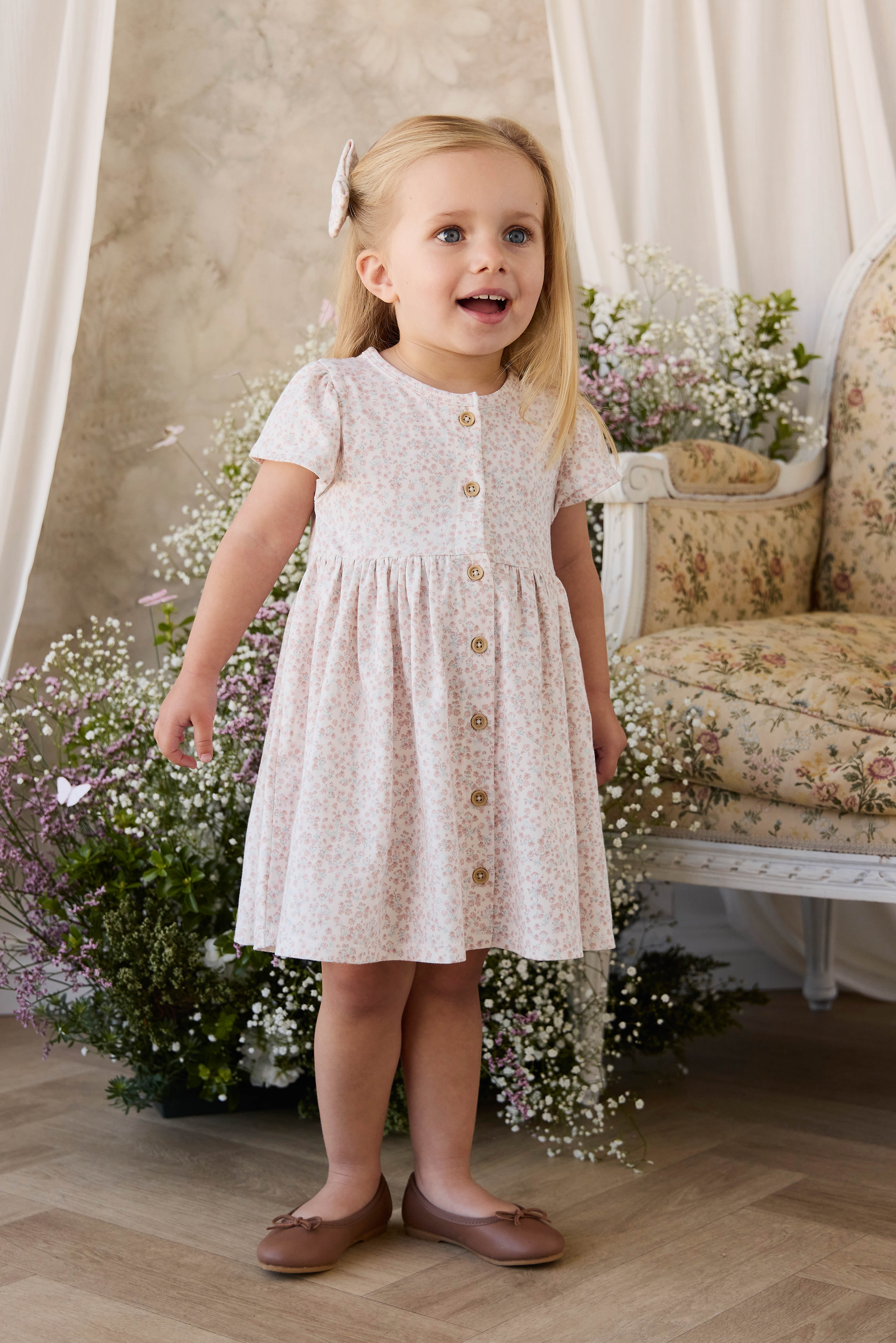 Organic Cotton Dahlia Dress - Posy Milk