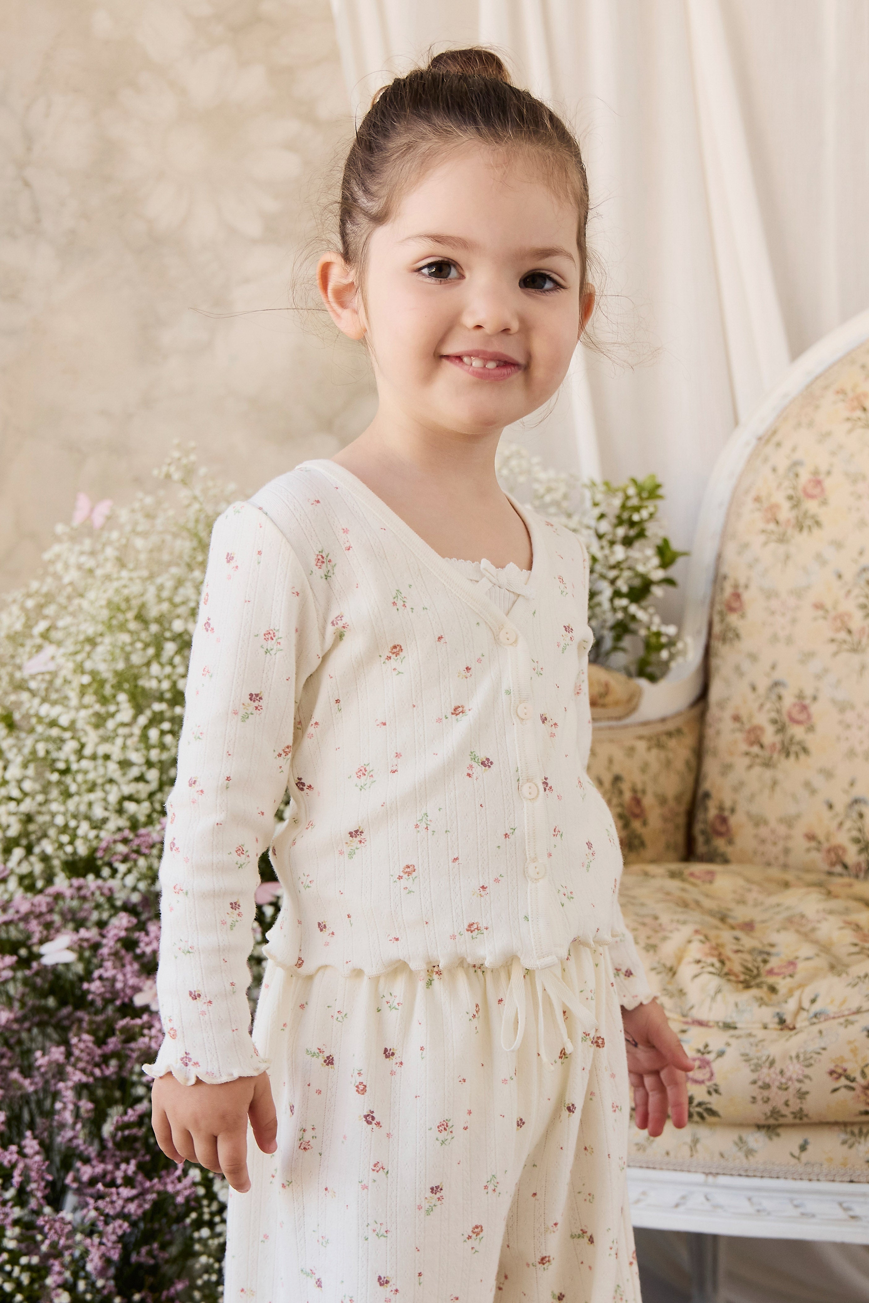 Organic Cotton Pointelle Carine Cardigan - Eloise Egret