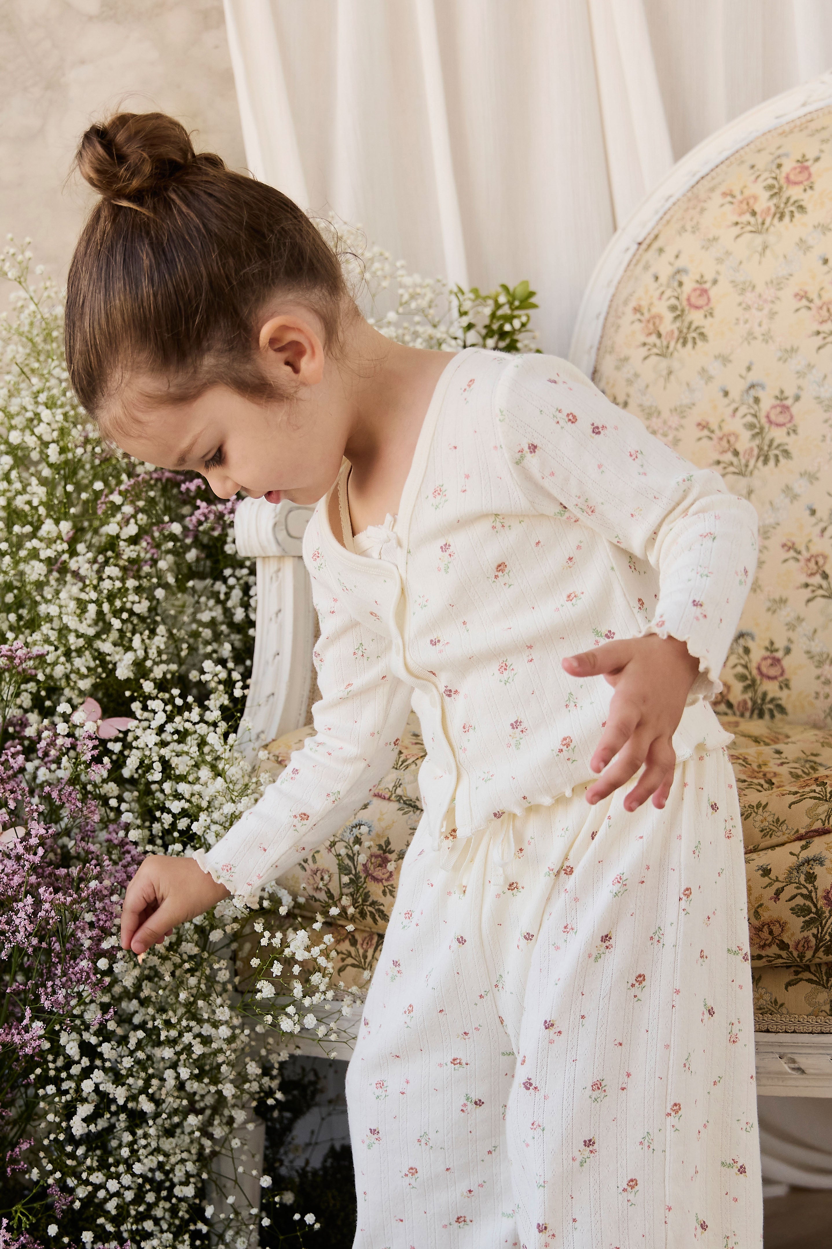 Organic Cotton Pointelle Carine Cardigan - Eloise Egret