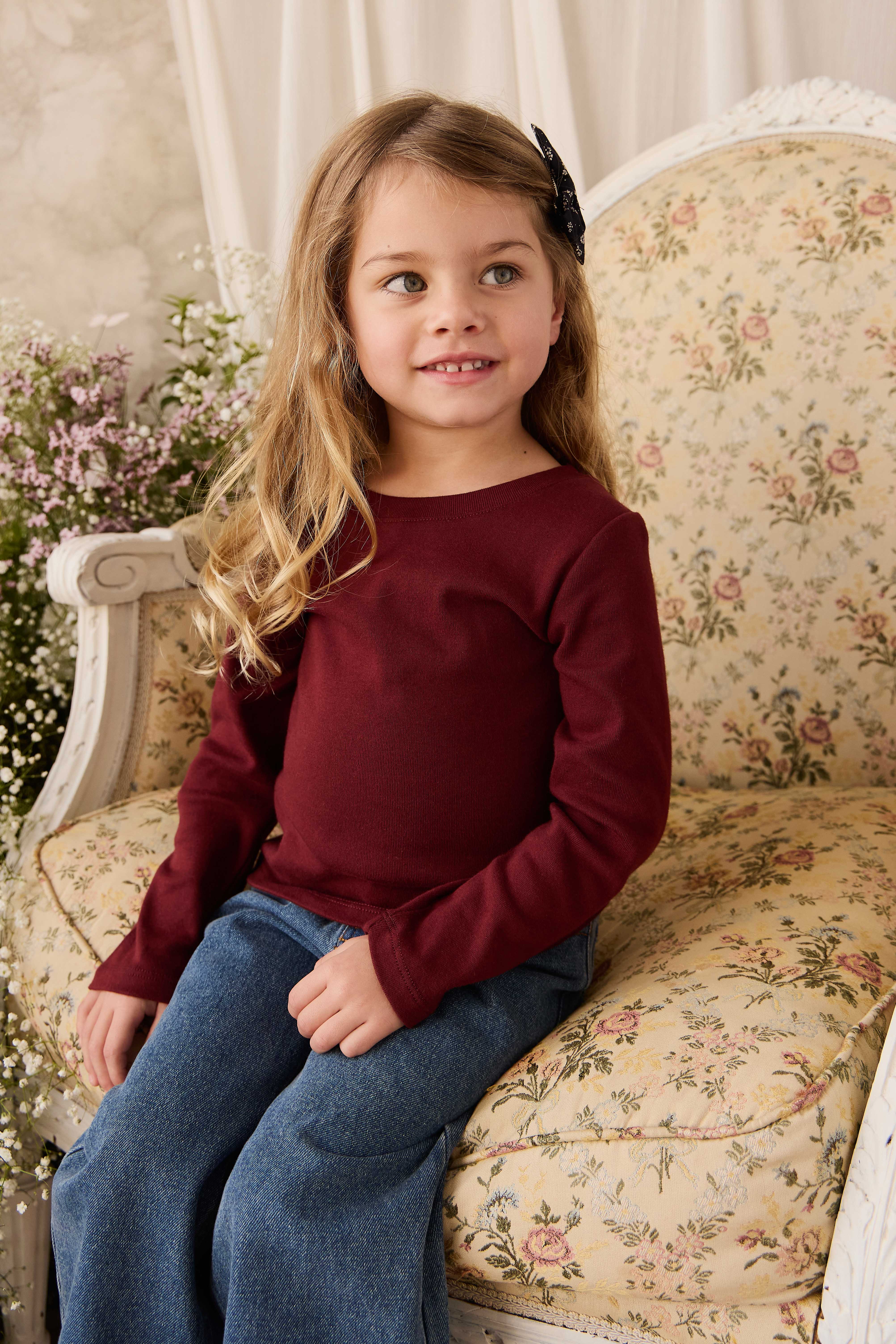 Organic Cotton Rib Helene Tee - Burgundy