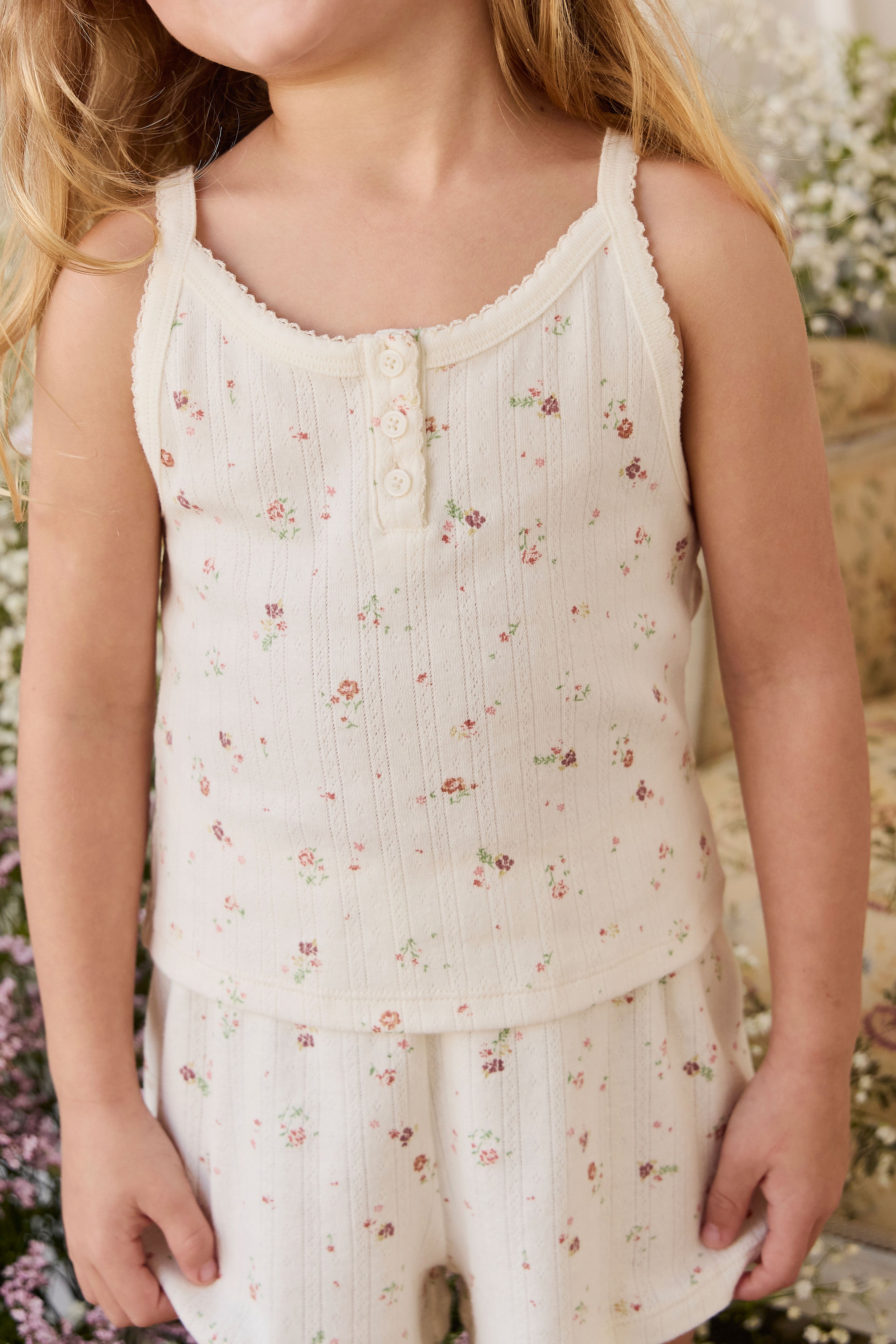 Organic Cotton Pointelle Anais Singlet - Eloise Egret