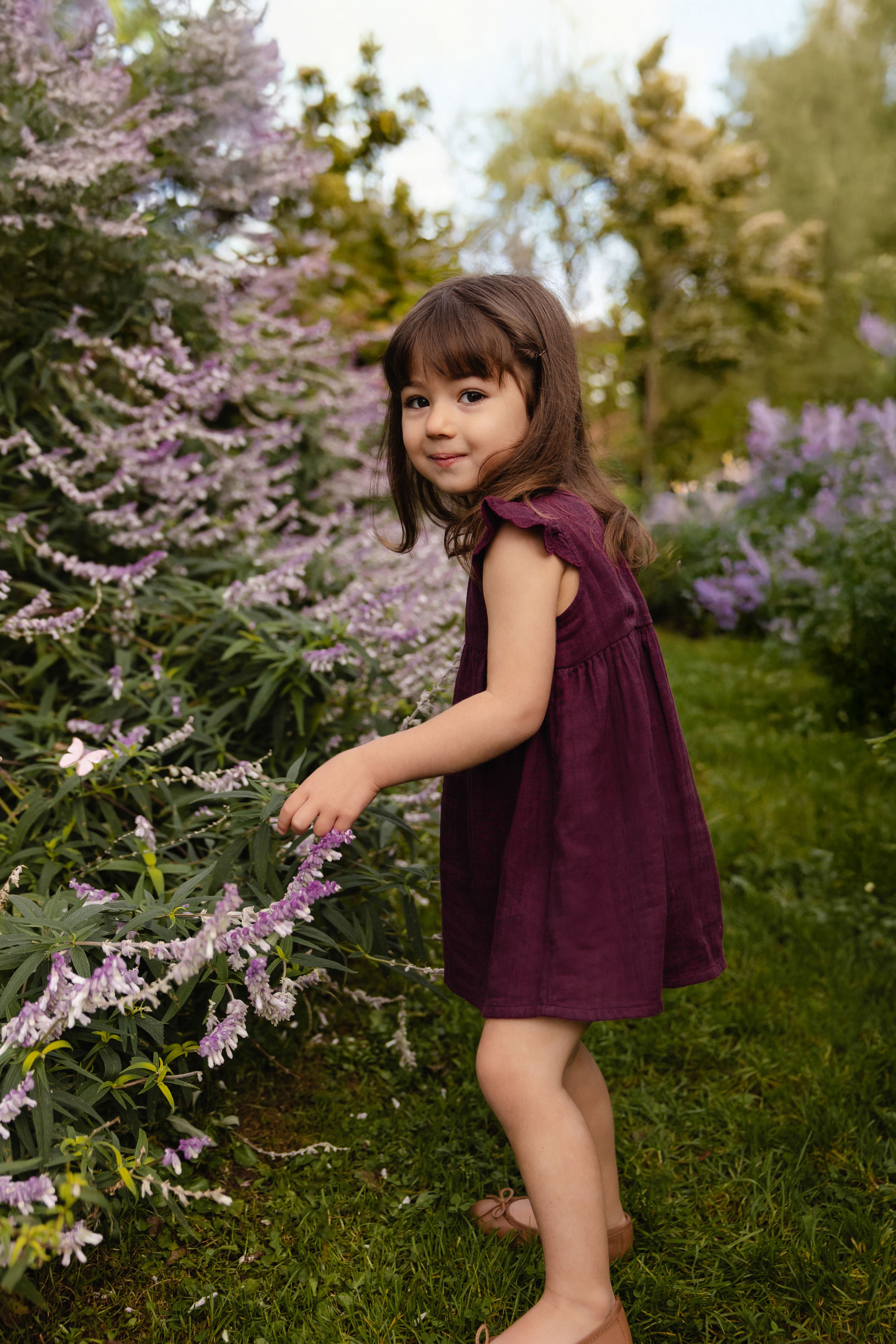 Organic Cotton Muslin Lace Dress - Fig