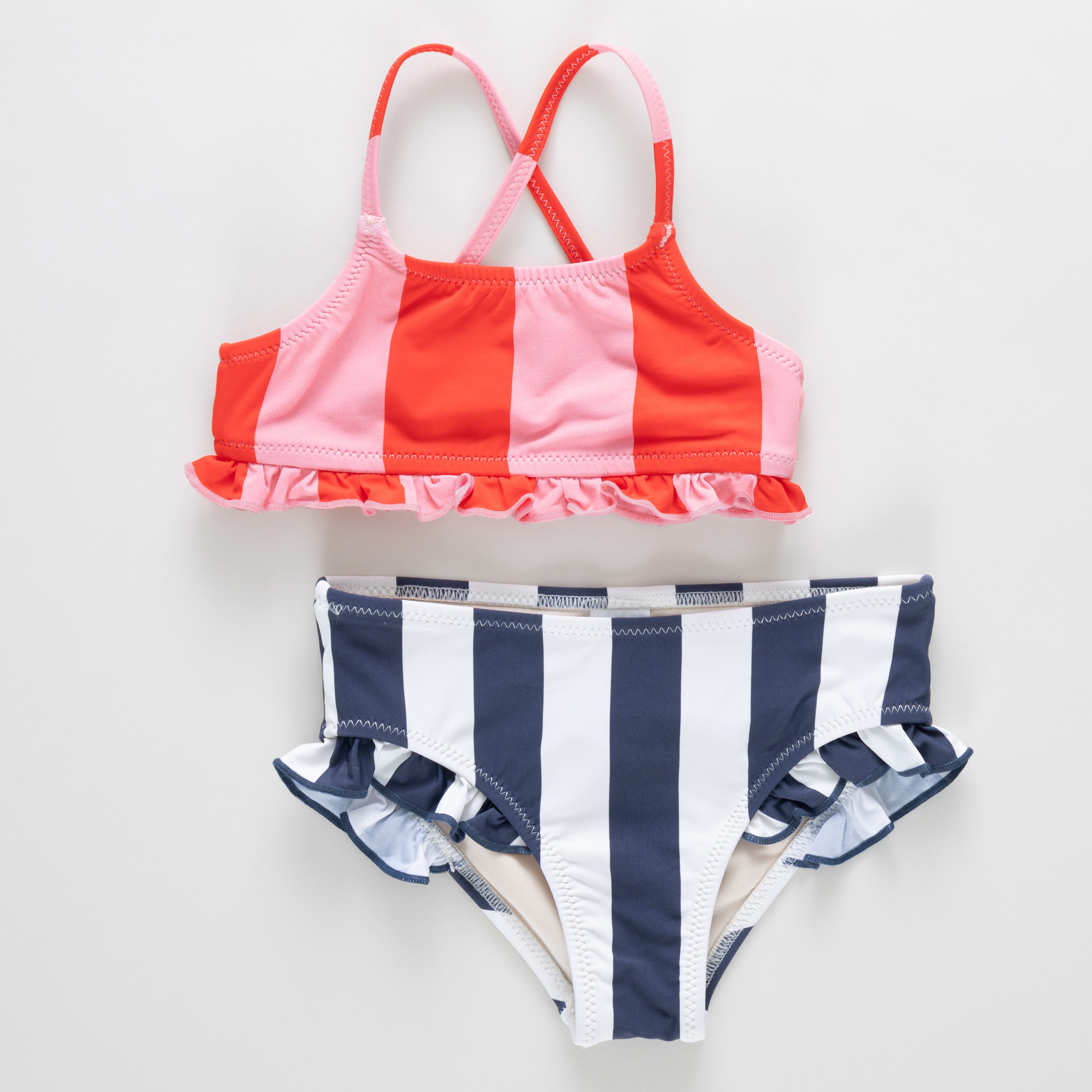 Girls Joy Bikini - Wide Pink and Red Stripe