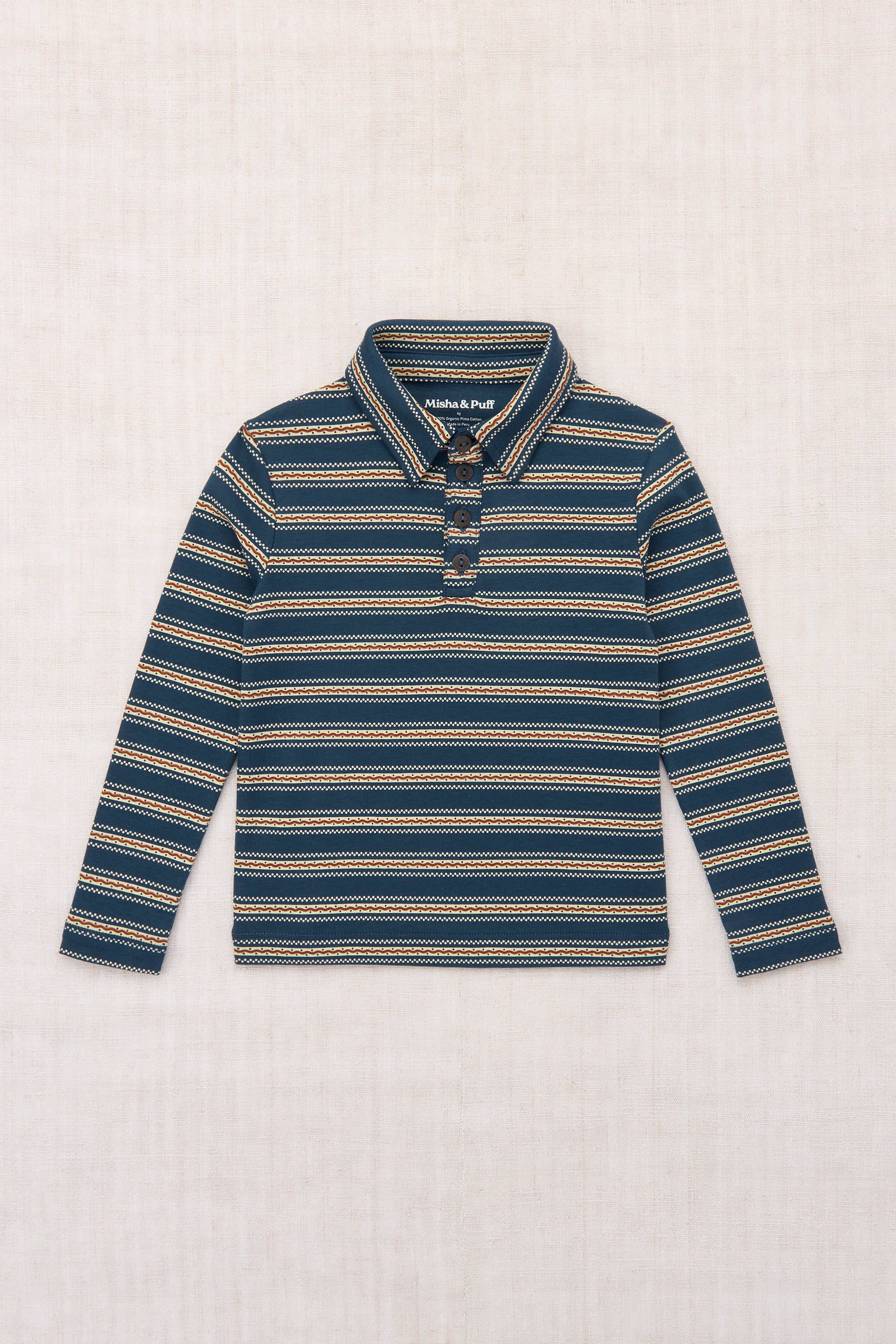 Long Sleeve Polo - Marine Blue Sgraffito