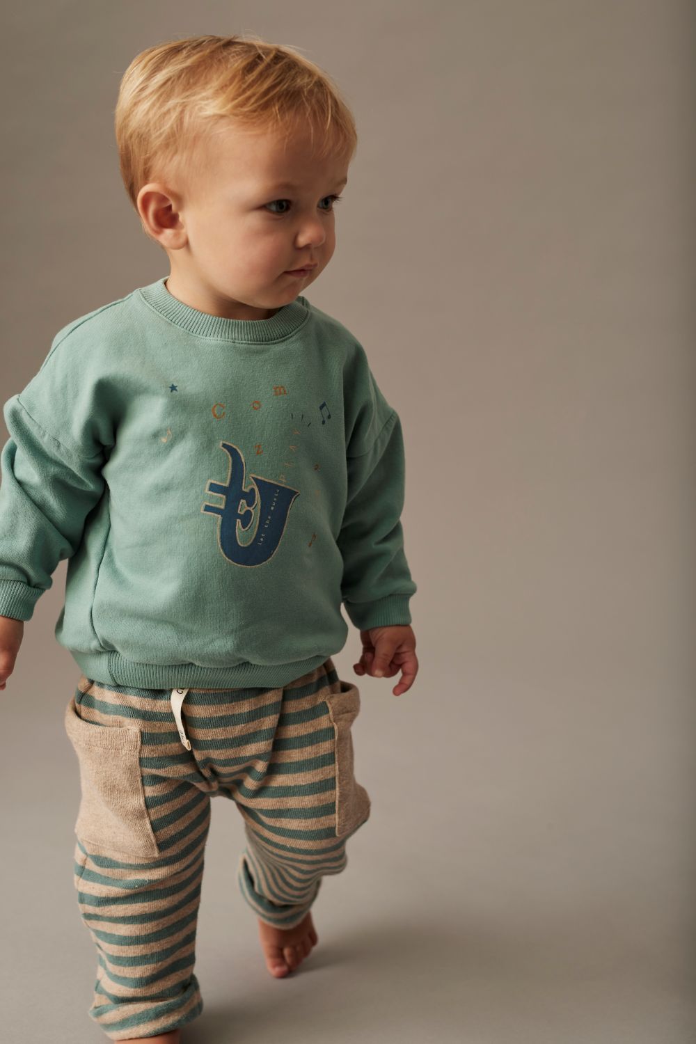 Soft Stripes Knit Baby Pants - Artic Blue