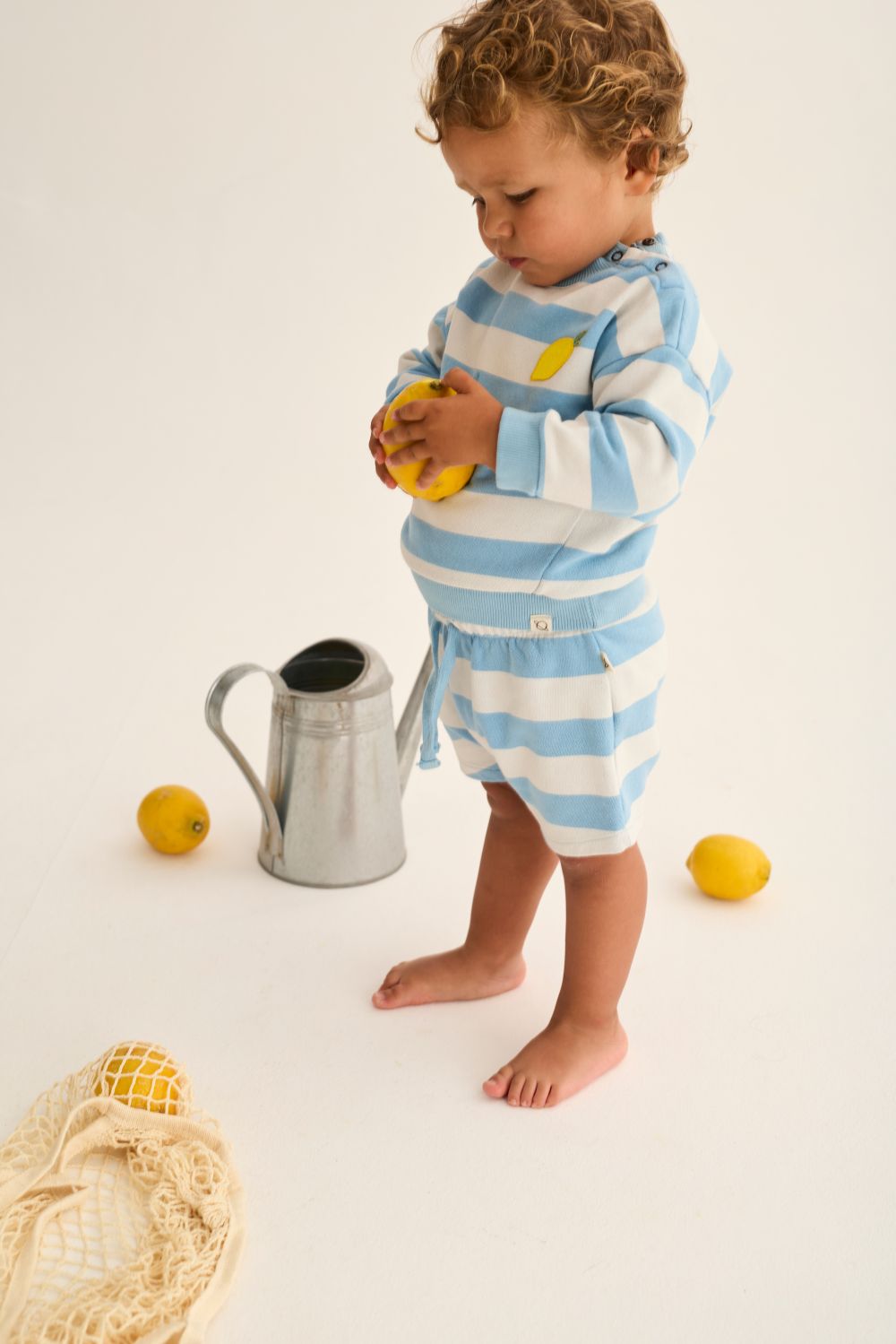 Kelly Striped Cotton Fleece Baby Sweatshirt - Blue