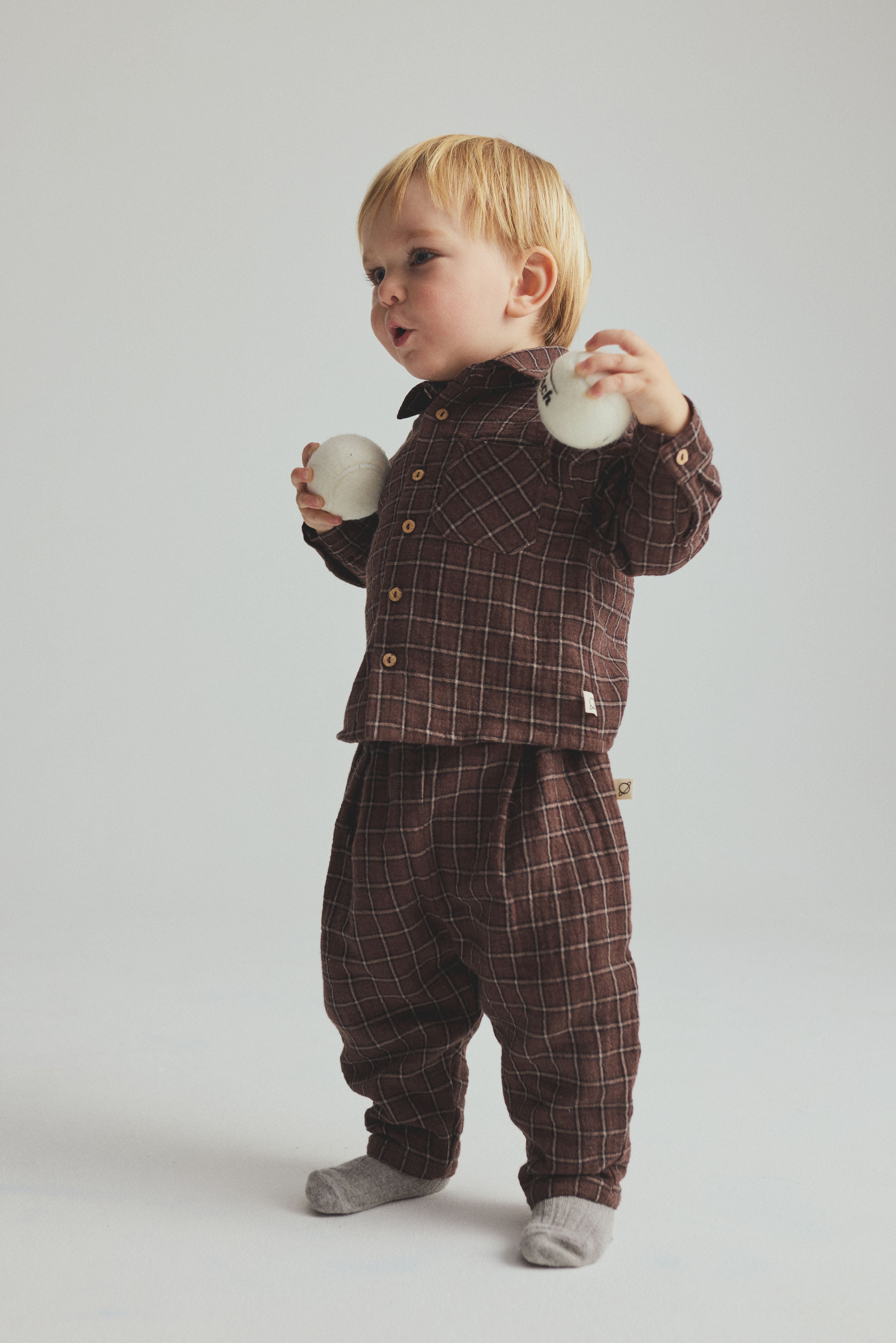 Kobe Textured Plaid Check Baby Pants - Brown