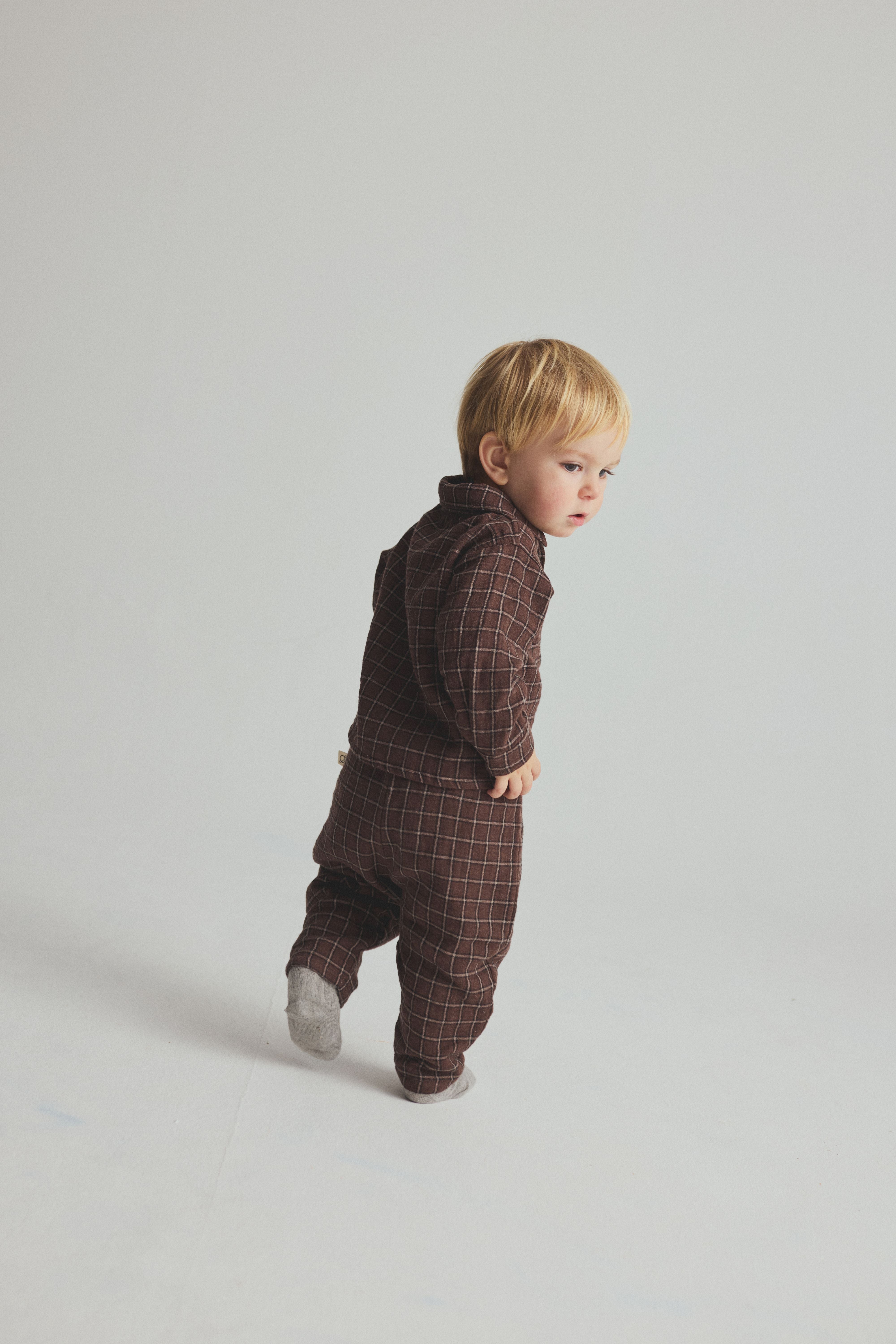 Kobe Textured Plaid Check Baby Pants - Brown