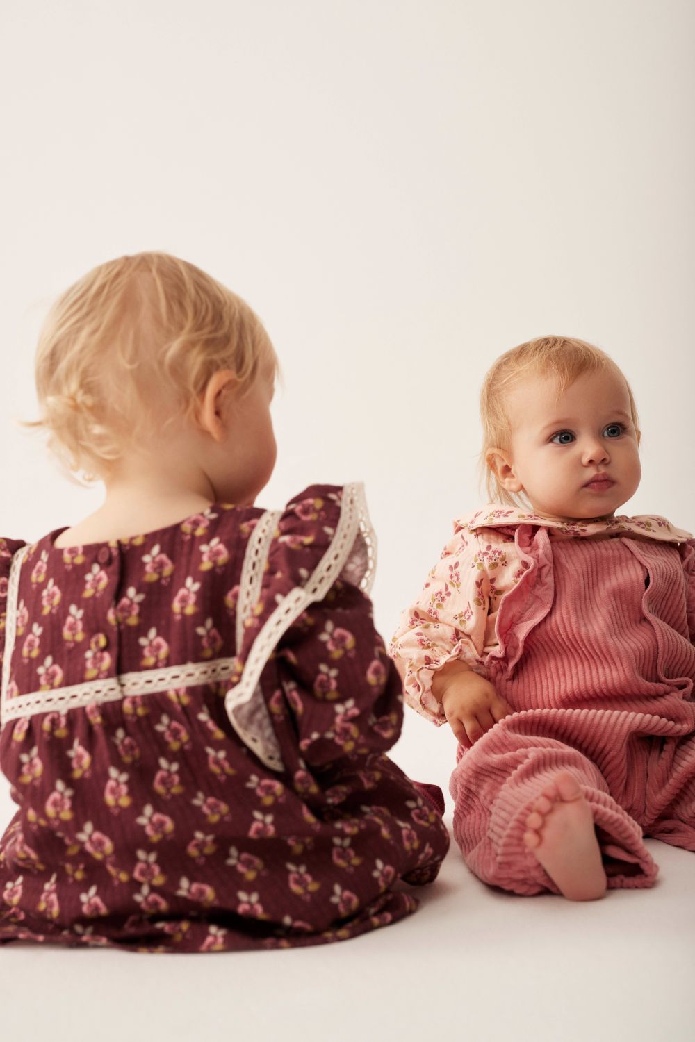 Wide Corduroy Ruffled Baby Overalls - Rose Tea