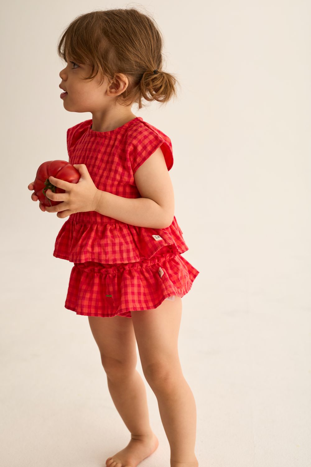 Lua Gingham Cotton Baby Shirt - Tomato