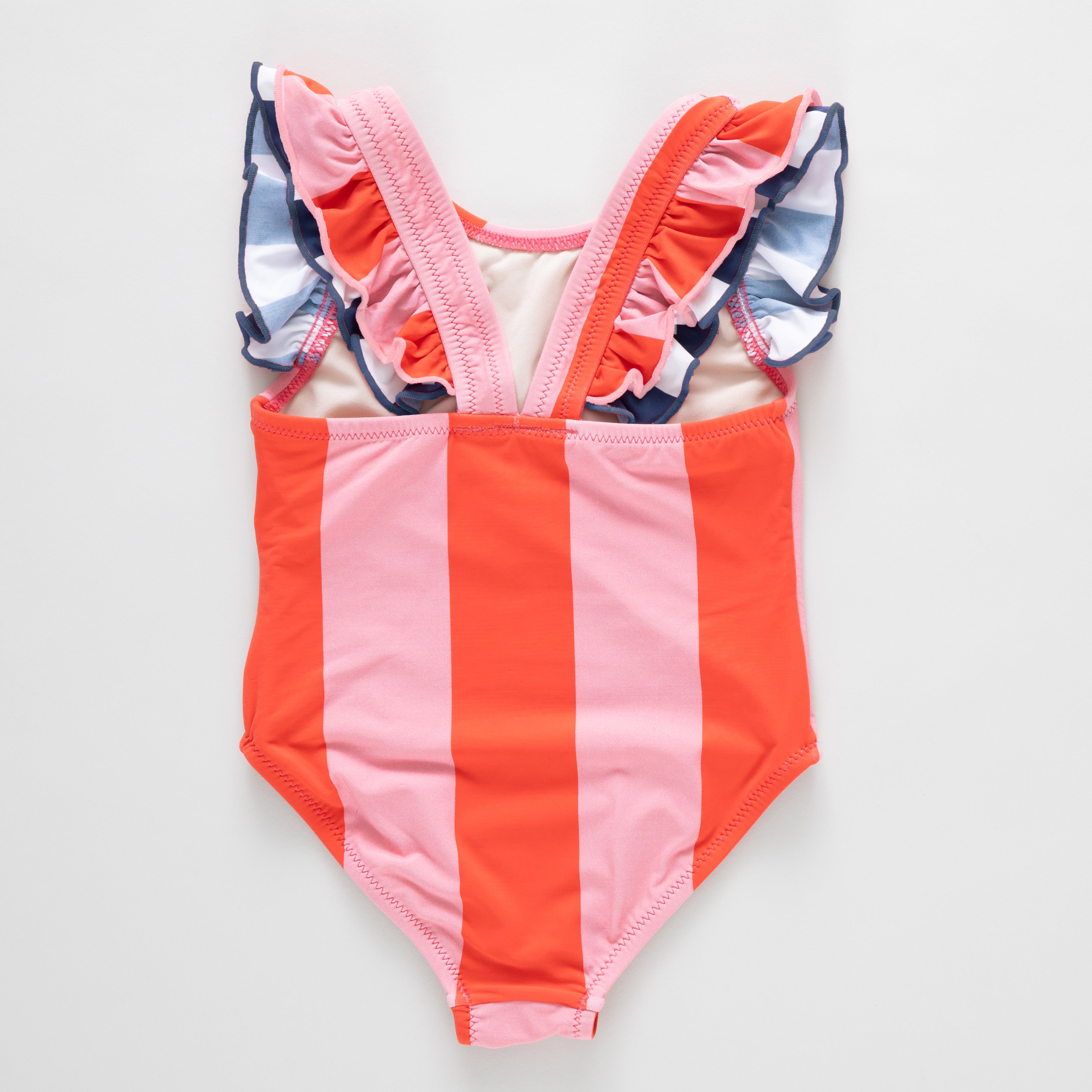 Girls Liv Suit - Pink Wide Stripe with Red Stripe