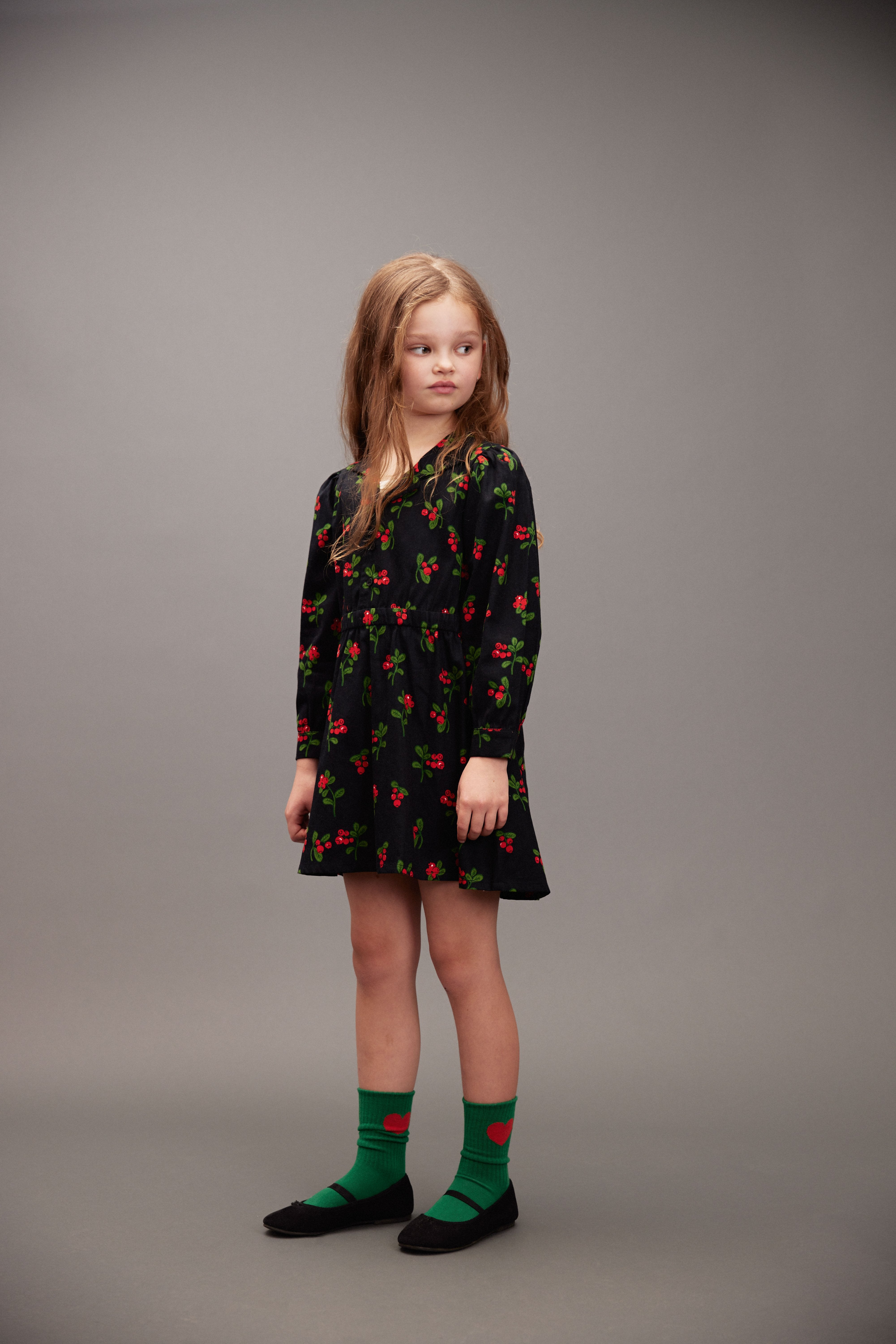 Lingonberries AOP Woven LS Dress - Black