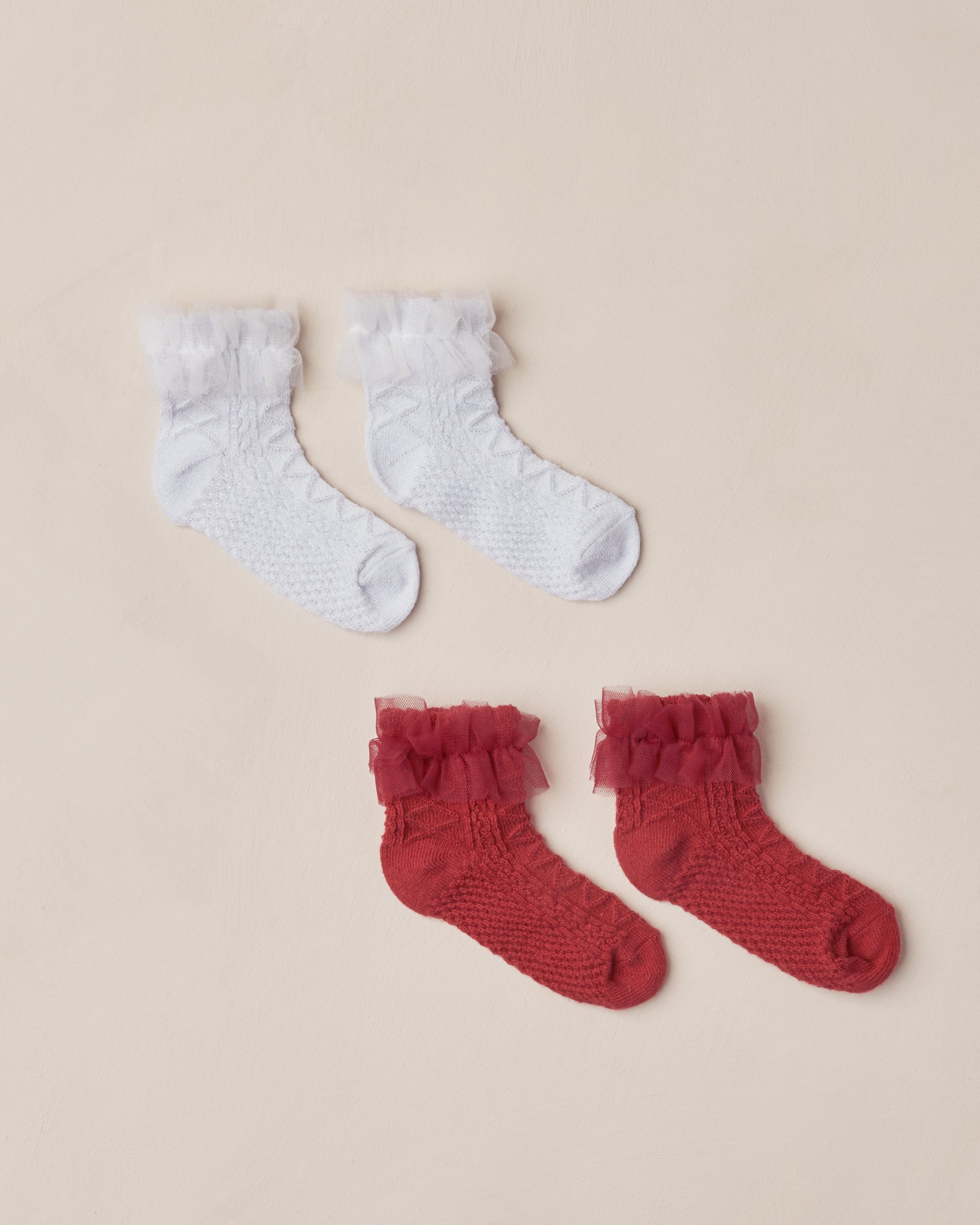Ruffle Socks | Ruby, Silver Shimmer