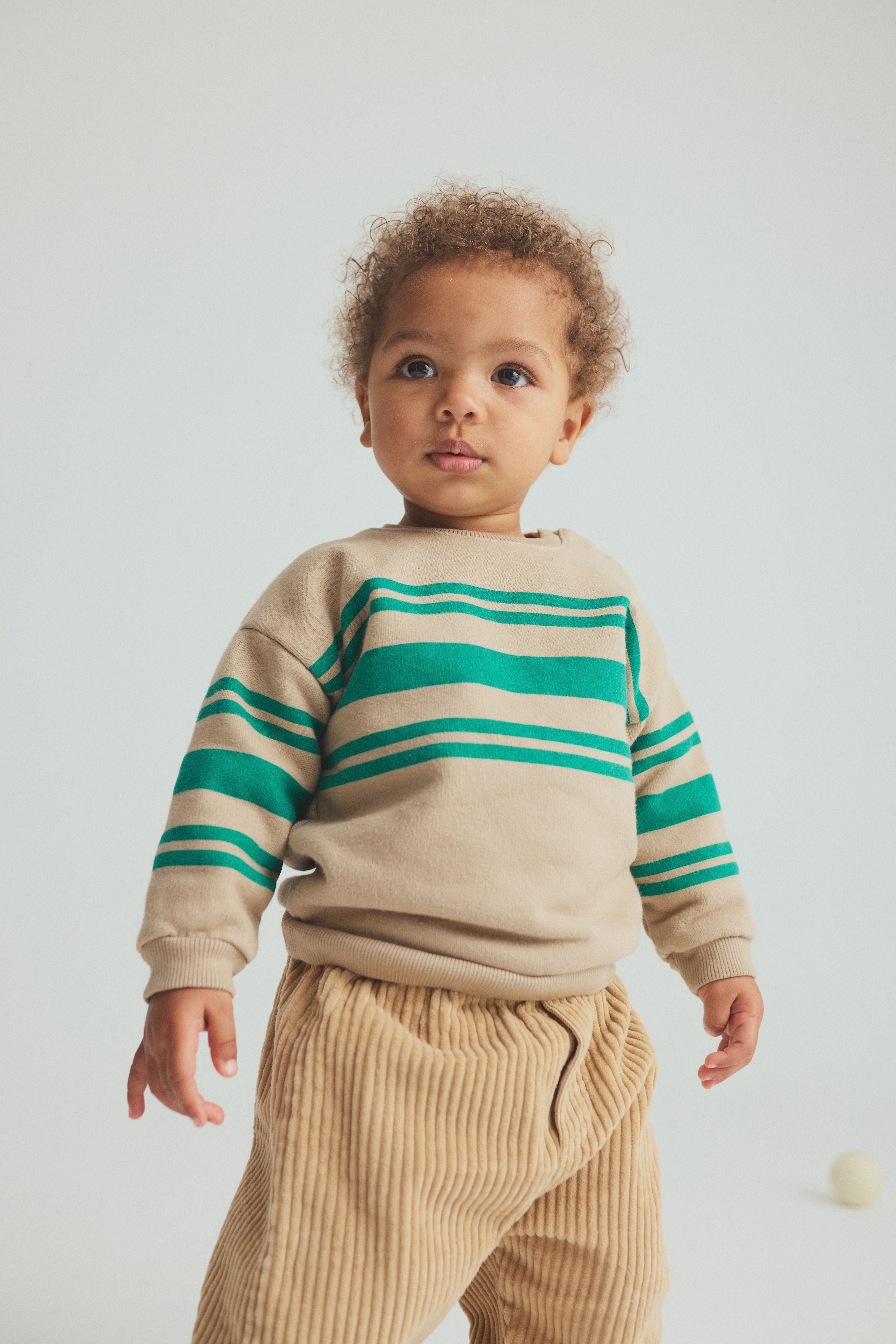 Oslo Washed Brushed Fleece Striped Baby Sweatshirt - Stone