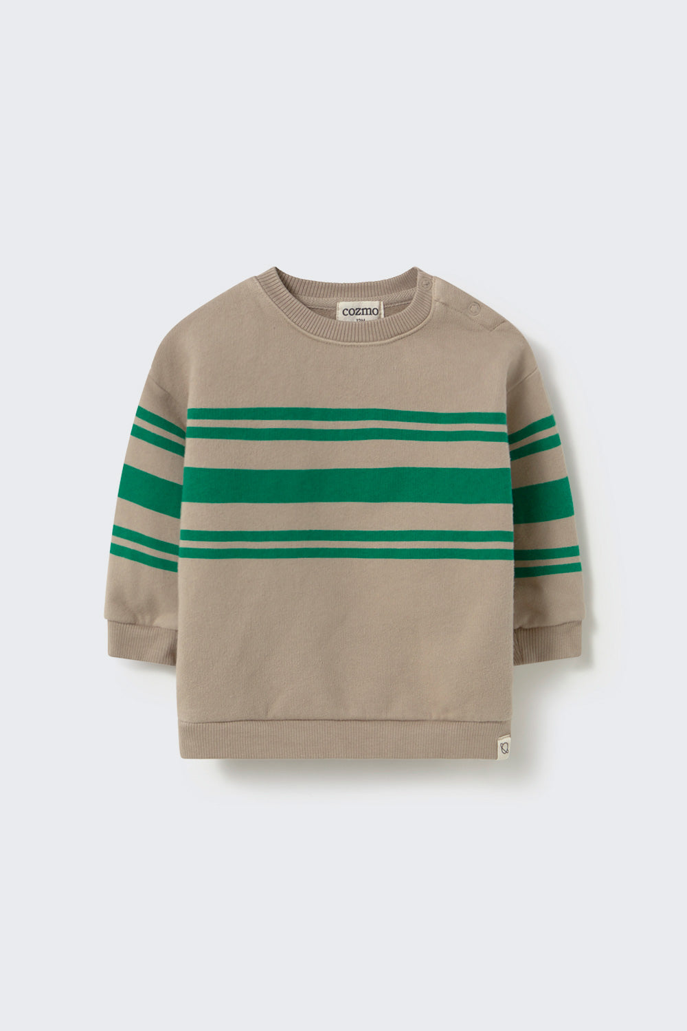 Oslo Washed Brushed Fleece Striped Baby Sweatshirt - Stone