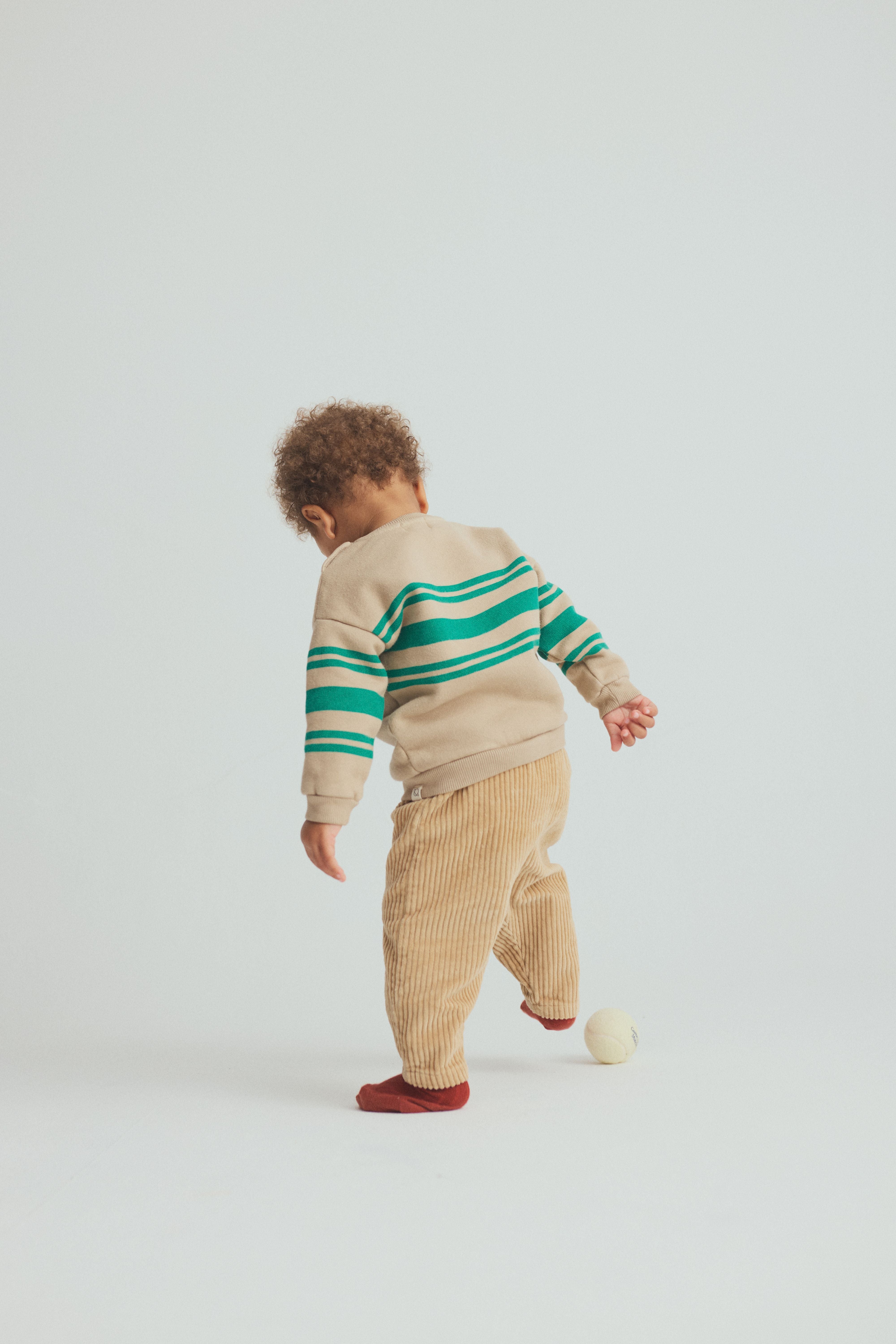 Oslo Washed Brushed Fleece Striped Baby Sweatshirt - Stone