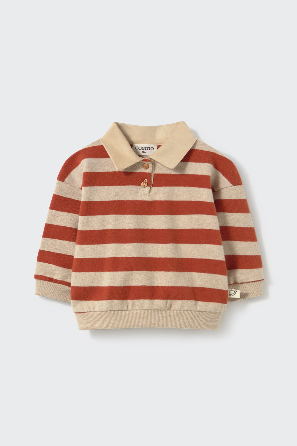 Palau Striped Brushed Soft Knit Baby Polo Sweater - Ginger Stone