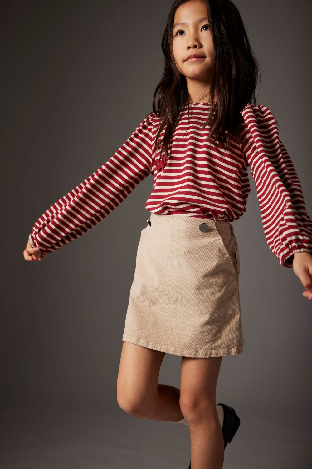 Striped Elastic Fleece Bows T-Shirt - Burgundy