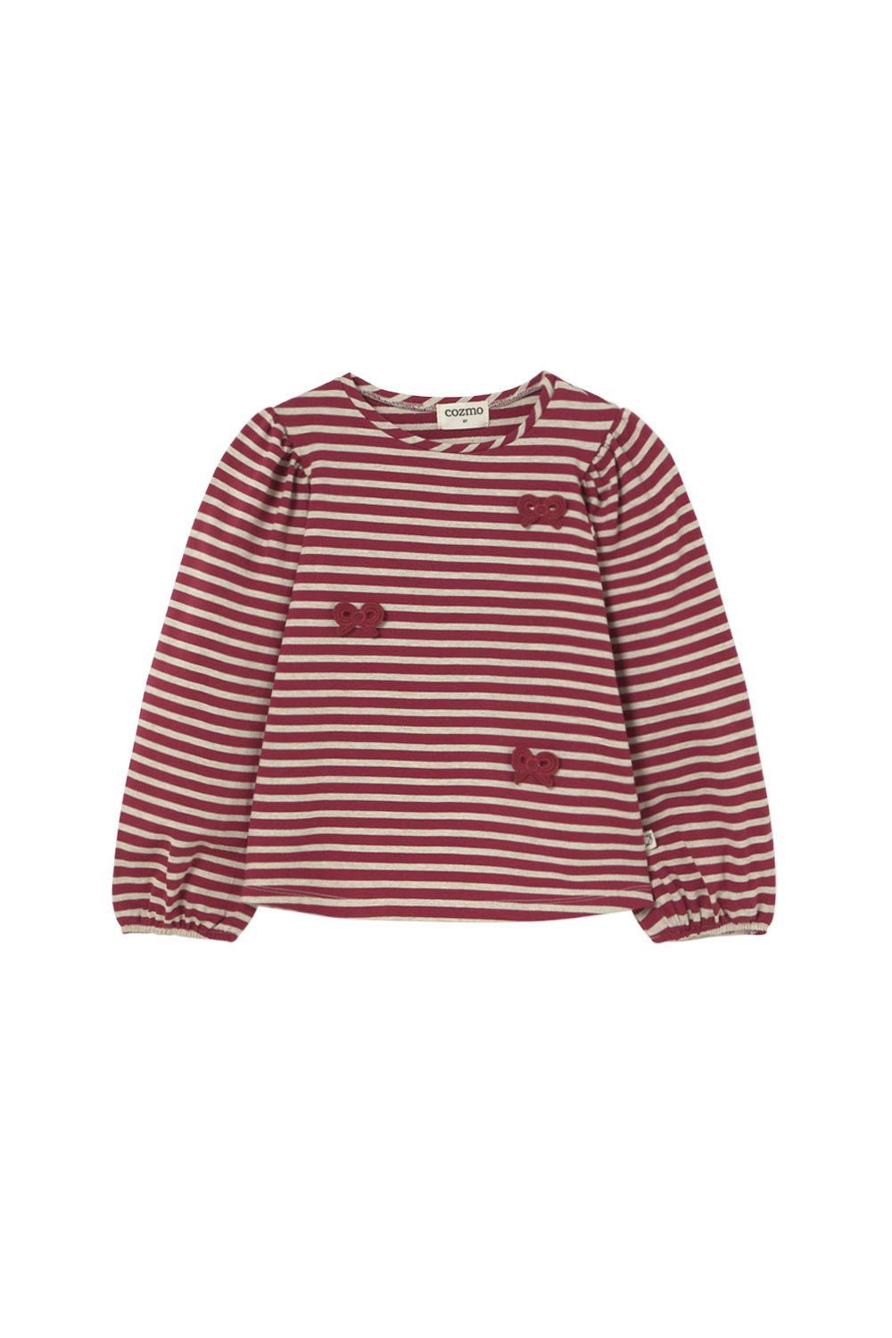 Striped Elastic Fleece Bows T-Shirt - Burgundy