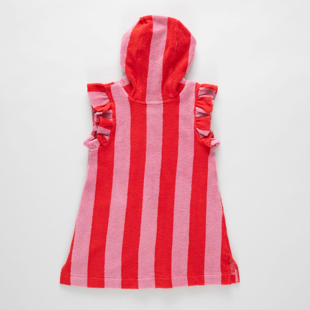 Girls Terry Coverup - Pink Red Stripe