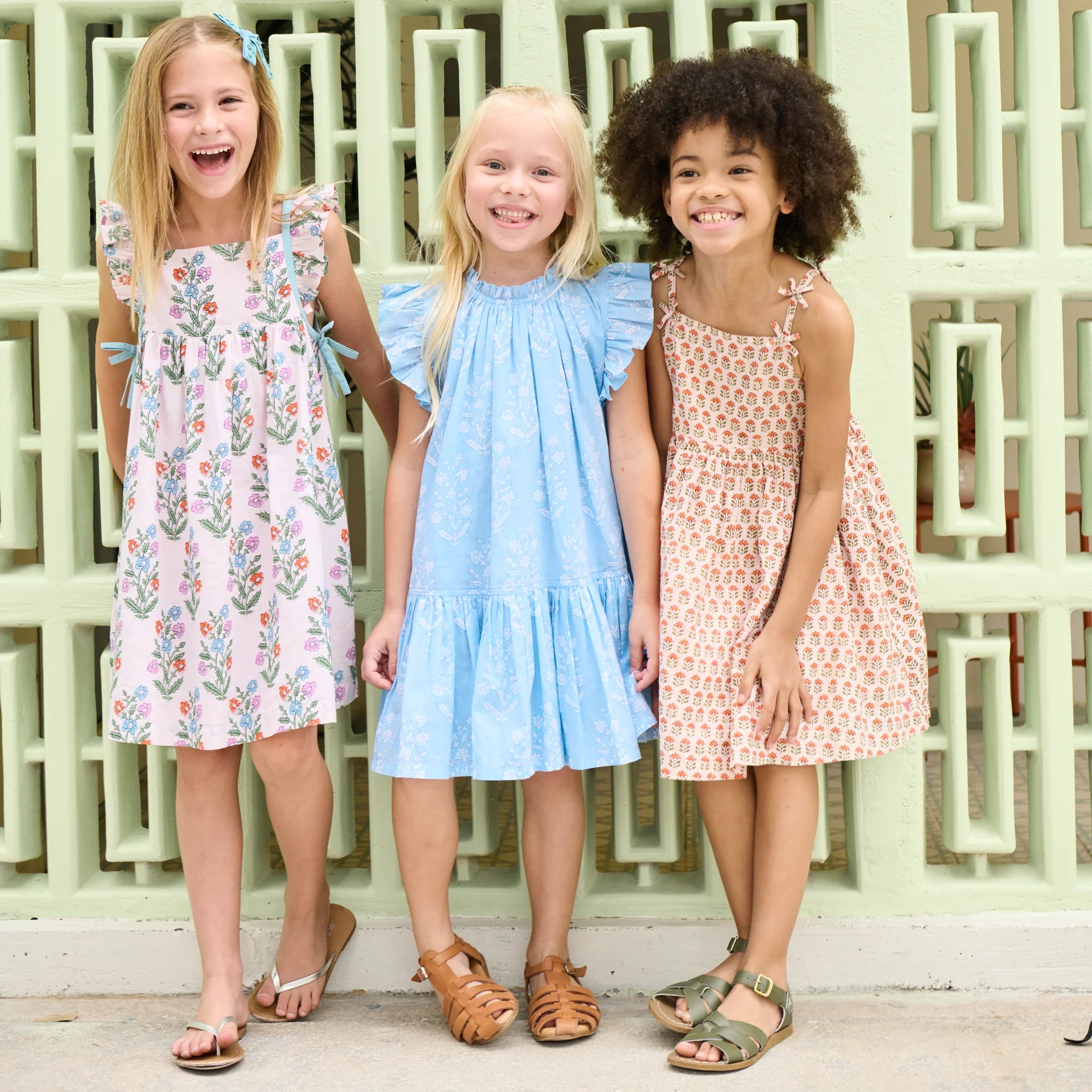 Girls Tia Dress - Pink Prairie Block Print