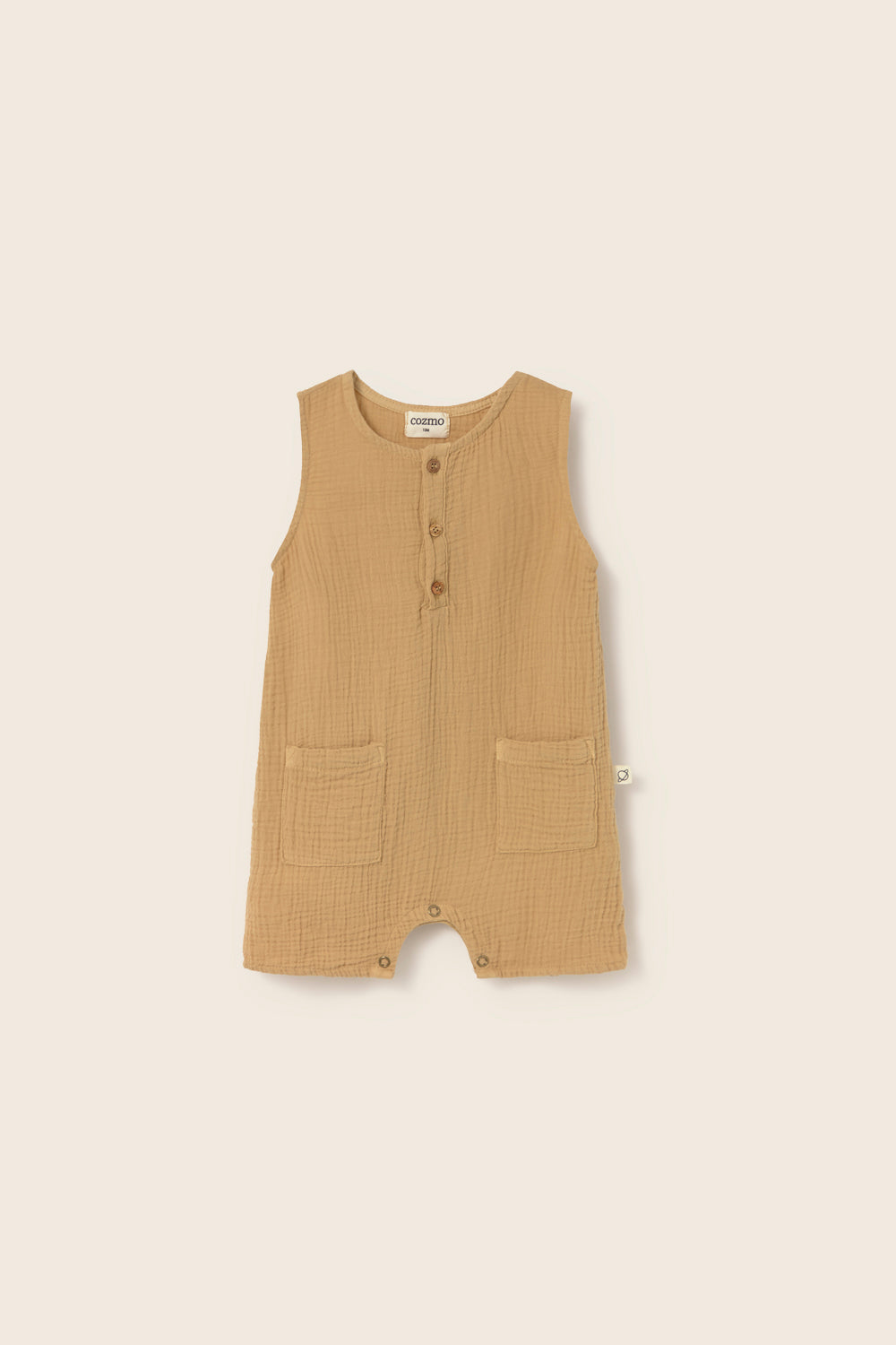 Pine Soft Gauze Cotton Baby Jumpsuit - Sand