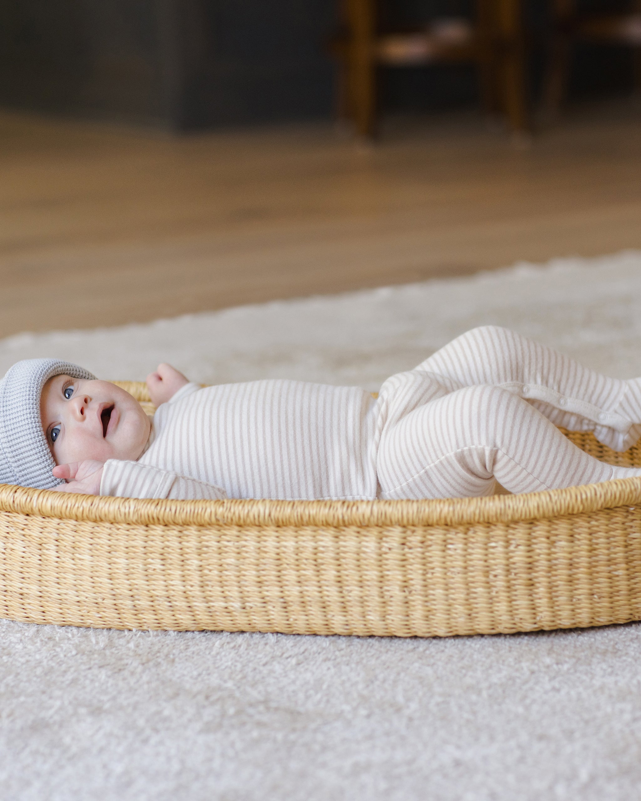 Baby Footie || Oat Micro Stripe
