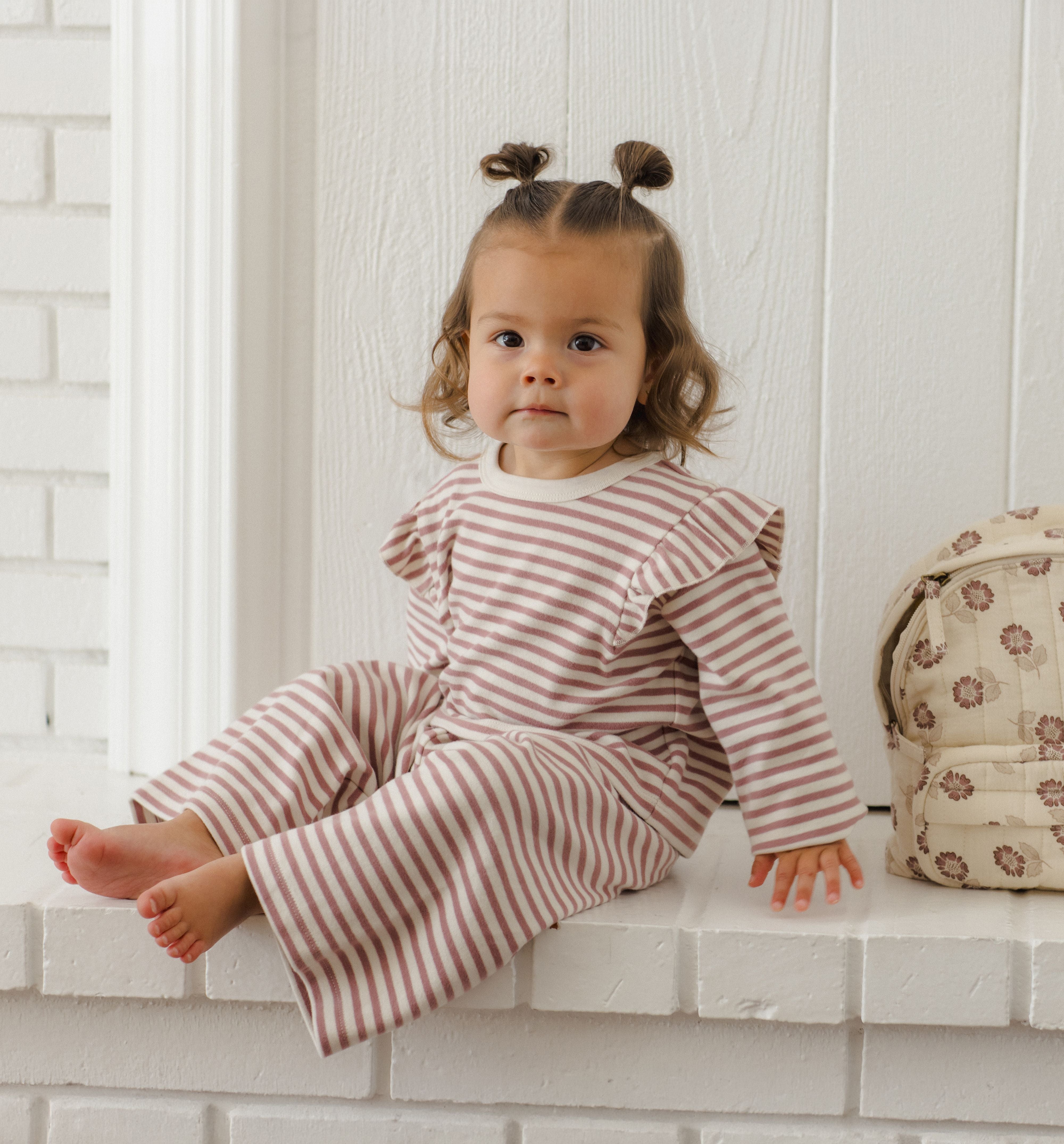 Ruffle Cozy Set - Mulberry Stripe